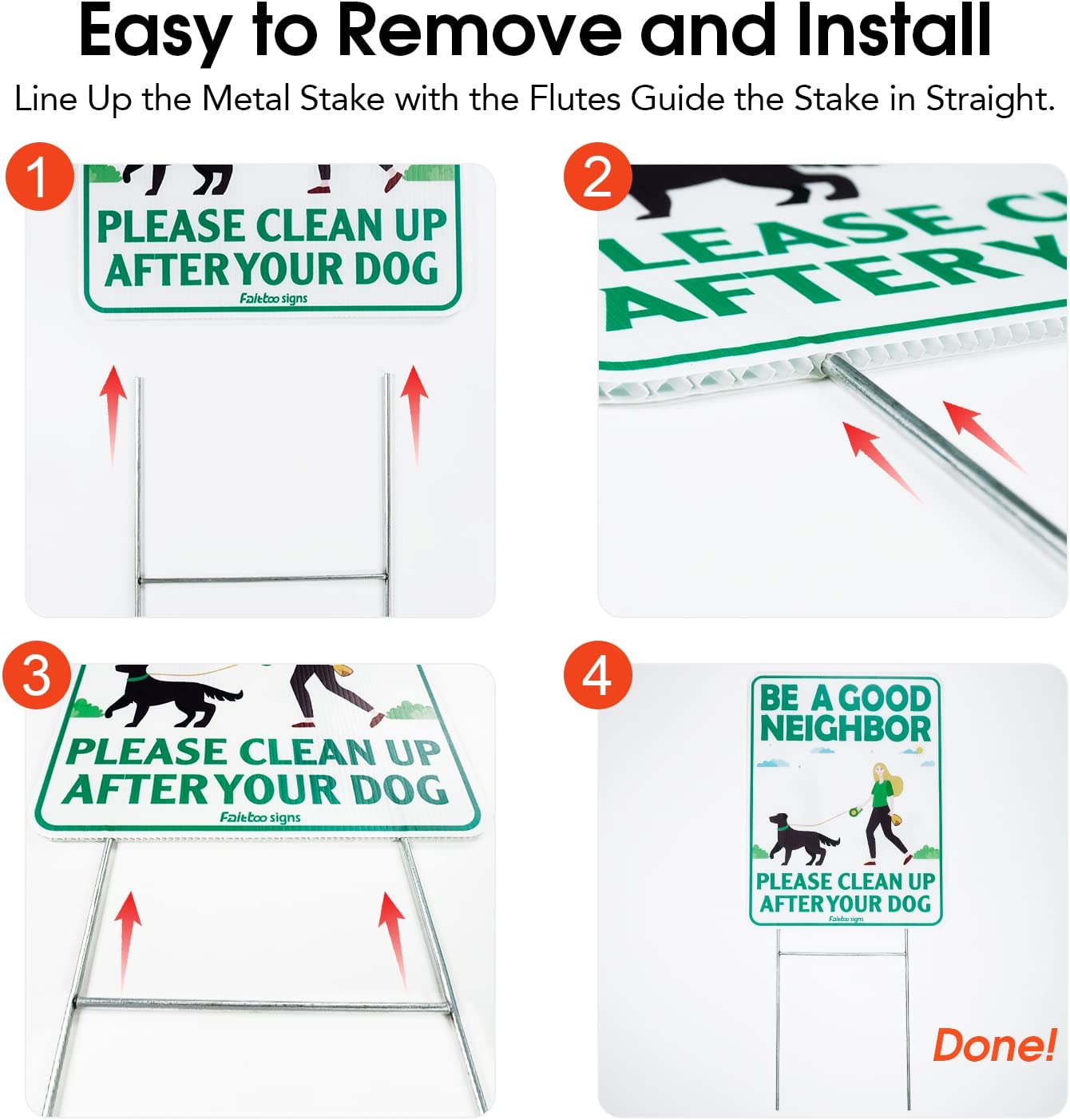 Be a Good Neighbor Clean Up After Your Dog 12 x 9 Inches Yard Sign with Metal Wire H-Stakes, Double Sided, No Pooping Dog Lawn Signs, Waterproof, Weather Resistant, Easy to Mount