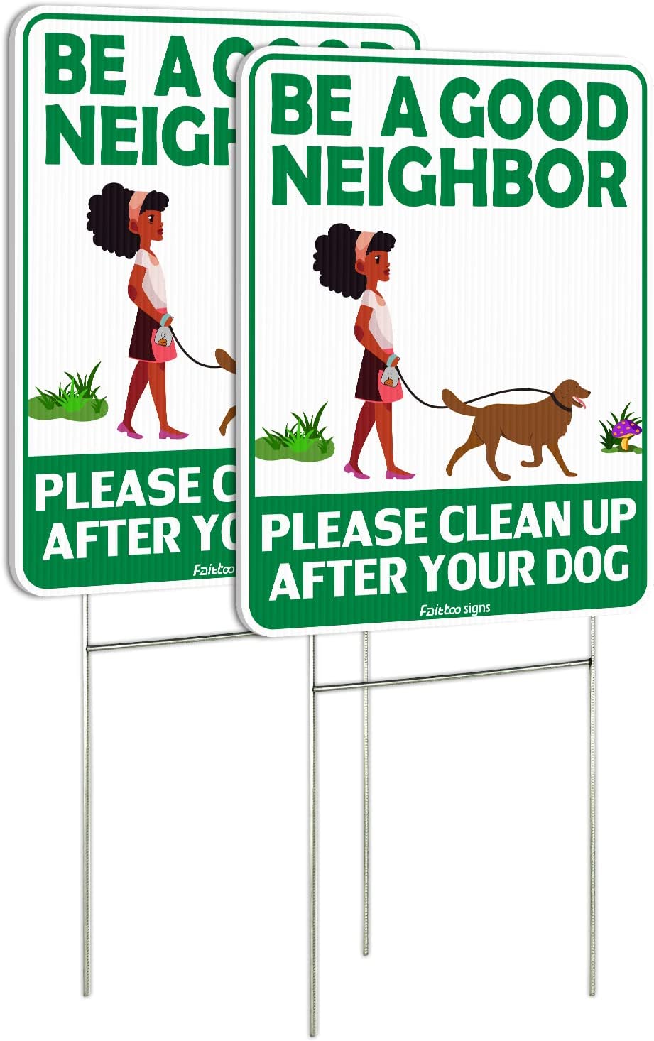 Be a Good Neighbor Clean Up After Your Dog 12 x 9 Inches Yard Sign with Metal Wire H-Stakes, Double Sided, No Pooping Dog Lawn Signs, Waterproof, Weather Resistant, Easy to Mount