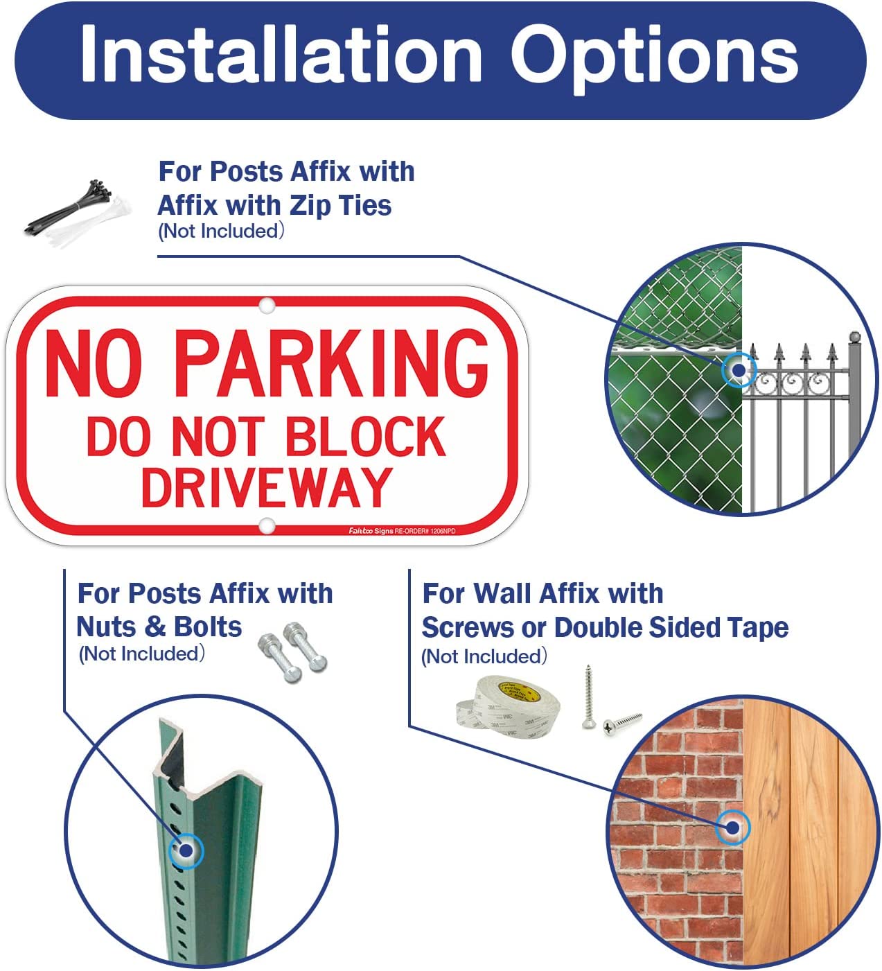 2 Pack No Parking Sign, Do Not Block Driveway Sign, Rust Free .40 Aluminum 12 x 6 Inches, UV Protected , Weather Resistant, Waterproof, Durable Ink，Easy to Mount