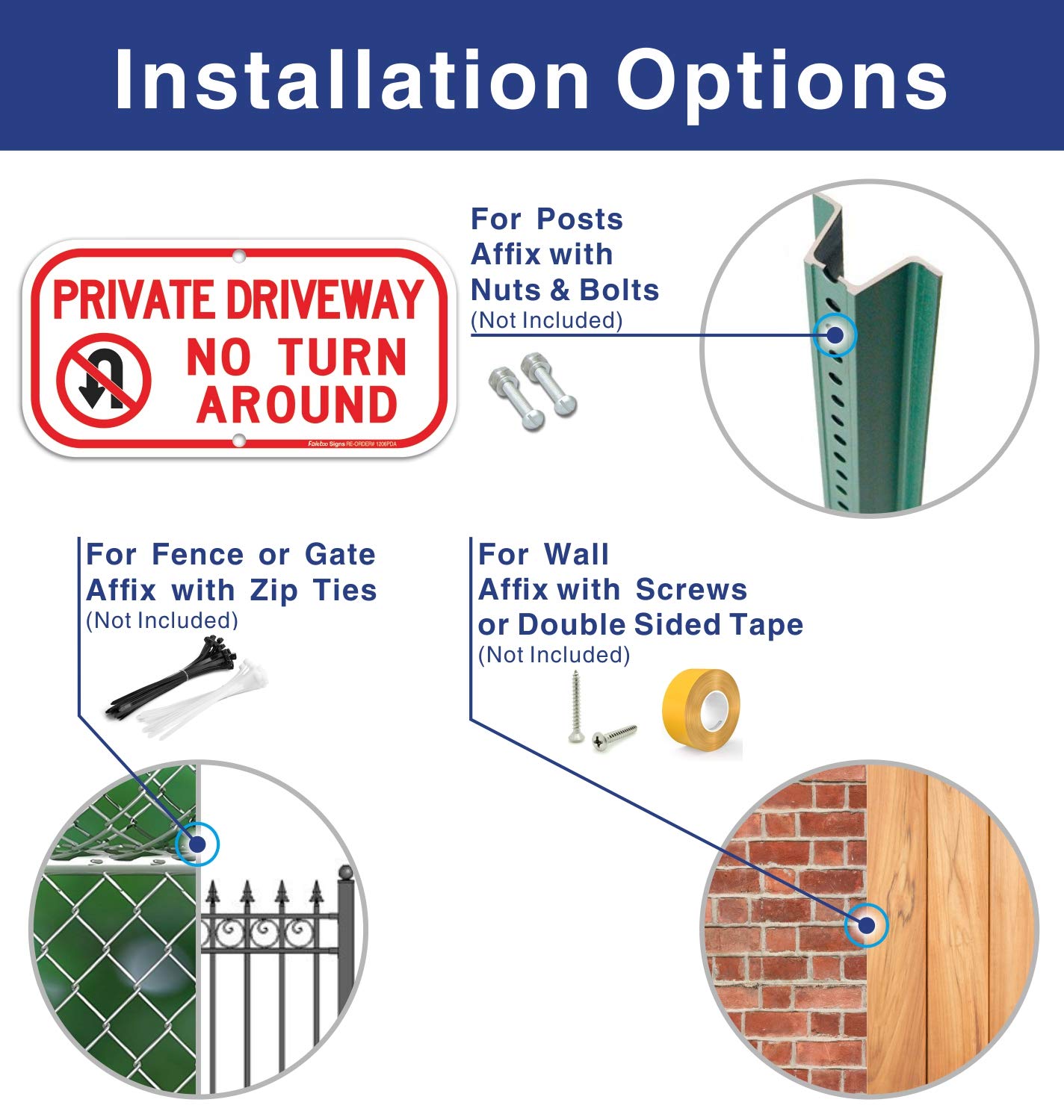 (2 Pack) Private Driveway, No Turn Around Sign, Private Driveway Sign, Reflective .40 Rust Free Aluminum 12 x 6 Inches, UV Protected, Weather Resistant, Waterproof, Durable Ink，Easy to Mount