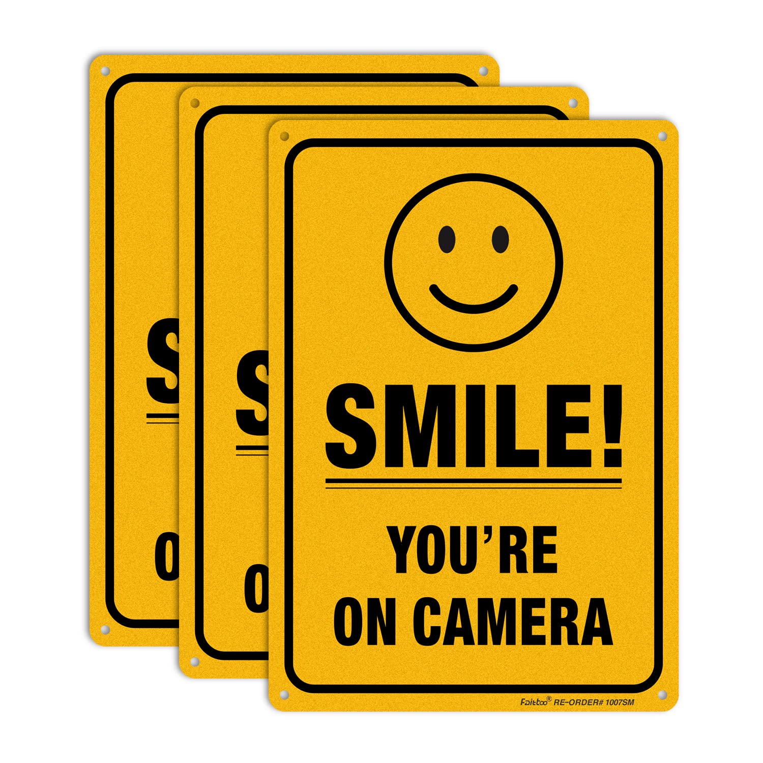 Smile You're On Camera Video Surveillance Sign - 10 x7 Inches .040 Rust Free Heavy Duty Aluminum - Indoor or Outdoor Use for Home Business CCTV Security Camera,UV Protected & Reflective