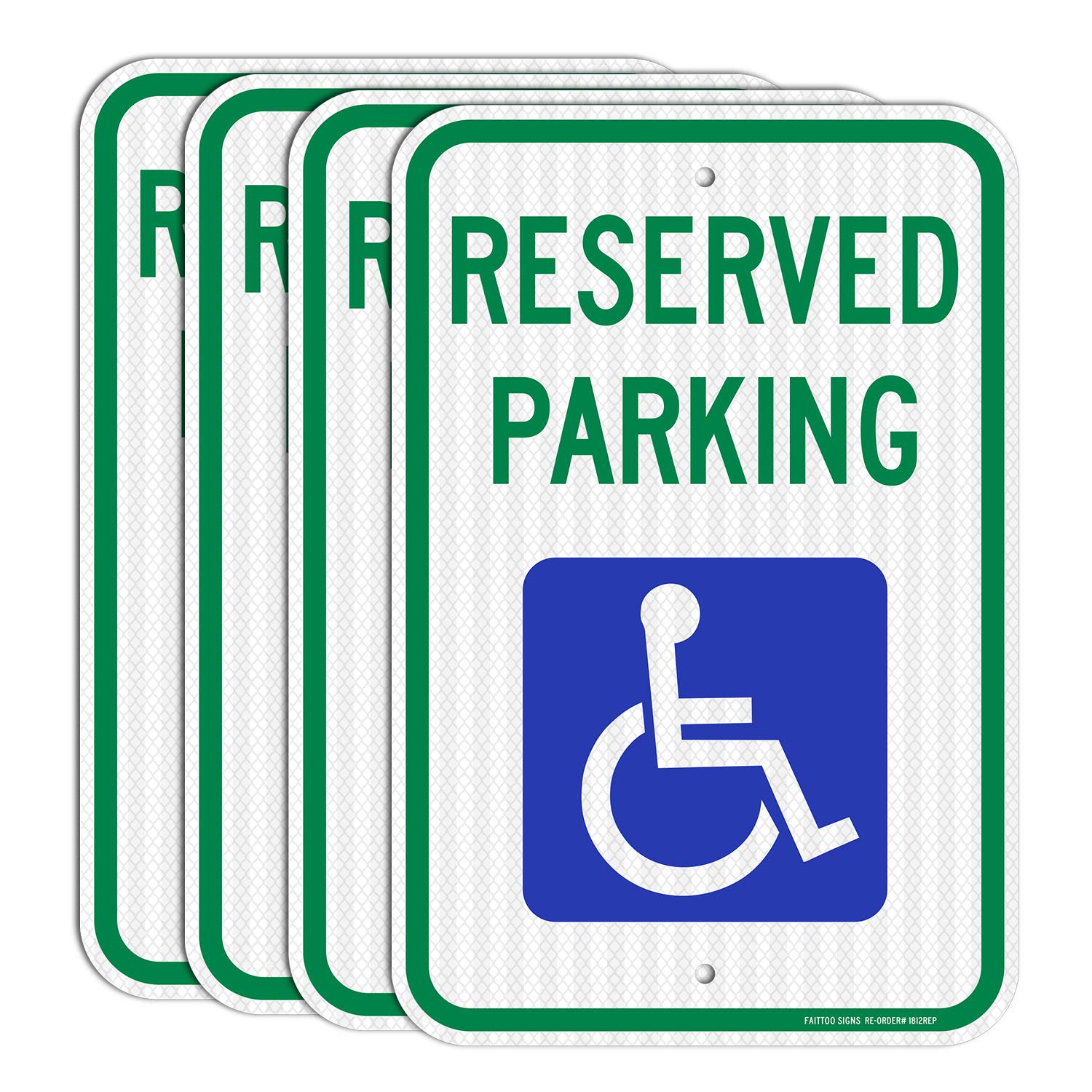 Reserved Parking Signs (4 Pack), Handicap Parking Sign, with Picture of Wheelchair Sign, 18 x 12 Engineer Grade Reflective Sheeting Rust Free Aluminum, Weather Resistant, Waterproof, Durable Ink