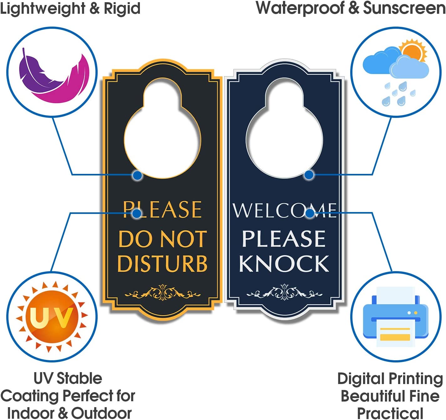 Do Not Disturb Door Hanger - Welcome Please Knock Door Sign, Black/Blue Double Sided, 4 x 9 inches PVC Plastic Perfect for Home, Clinic, Dorm, Hotel, Office, Spa, Law Firm, Massage