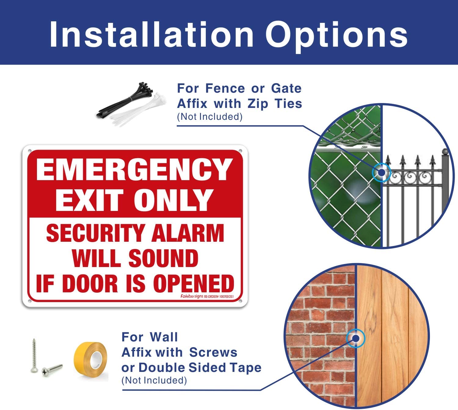 Emergency Exit Only Sticker, Emergency Exit Only - Security Alarm Will Sound If Door Is Opened Label, 10 x 7 inch Self-Adhesive Vinyl Decal Stickers, Reflective, UV Protected, Waterproof