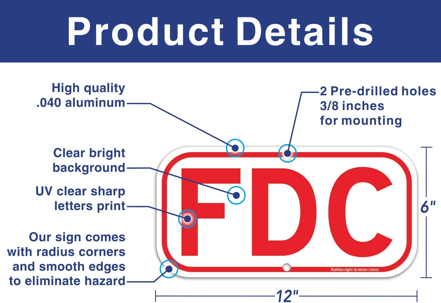 FDC Sign, Fire Department Connection Sign, 4 Pack, 12" x 6" .40 Rust Free Aluminum, UV Protected, Weather Resistant, Waterproof, Durable Ink，Easy to Mount