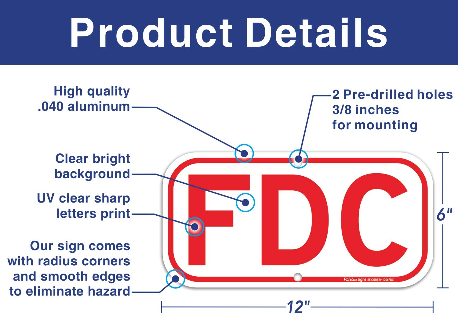 FDC Sign, Fire Department Connection Sign, 2 Pack, 12" x 6" .40 Rust Free Aluminum, UV Protected, Weather Resistant, Waterproof, Durable Ink，Easy to Mount