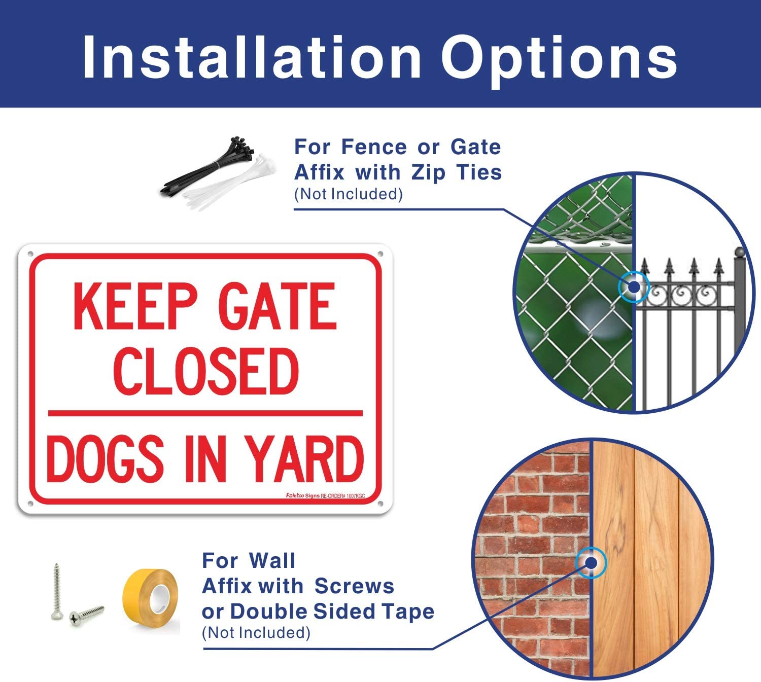 (2 pack) Keep Gate Closed Dogs in Yard Sign, 10 x 7 Inches rectangle, .040 Rust Free Aluminum, UV Protected and Waterproof, Weather Resistant, Durable Ink, Easy to Mount