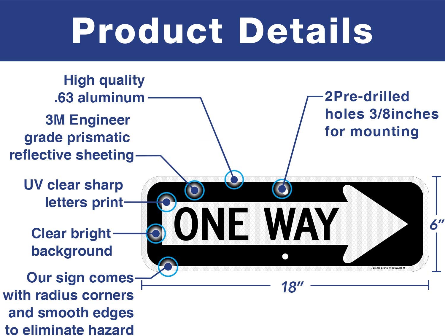 One Way Sign with Left Arrow, 18x6 Inches Engineer Grade Reflective Ru