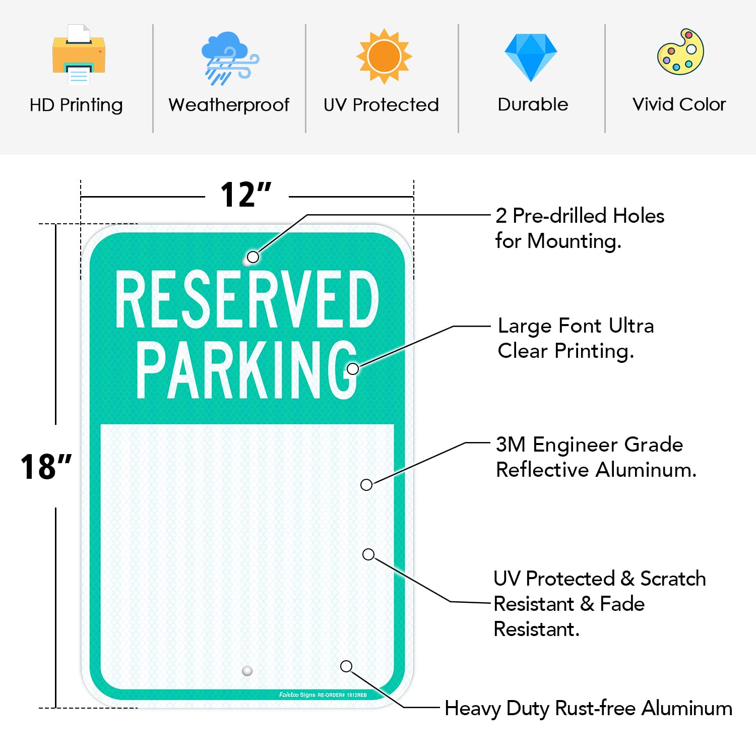 Faittoo Blank Reserved Parking Sign,18 x 12 Inch Engineer Grade Reflective Aluminum, Weather/Fade Resistant, UV Protected, Easy to Install and Read, Indoor/Outdoors Use