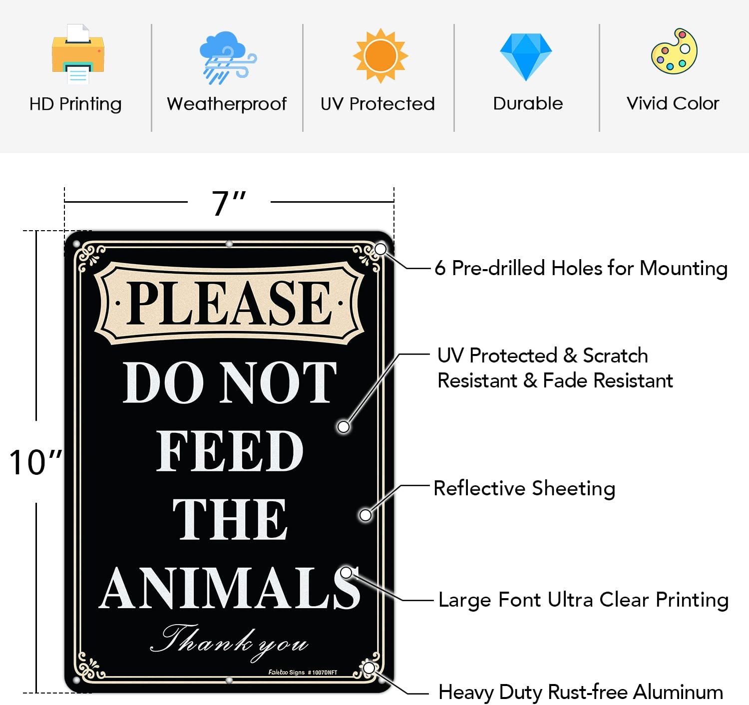 Faittoo Please Do Not Feed The Animals Sign, 2-Pack 10 x 7 Inch Reflective Rust Free Aluminum, UV Protected, Weather/Fade Resistant, Easy to Install and Read, Indoor/ Outdoors Use