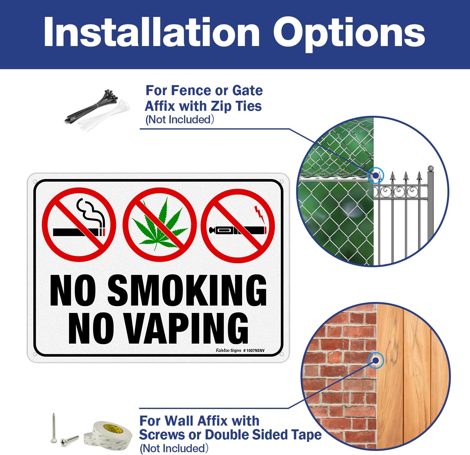 Faittoo No Smoking No Vaping Sign, No Smoking Vaping Symbol Signs, 10 x 7 Inches, Rust Free Aluminum, Reflective, UV Protected, Weather/Fade Resistant, Easy to Install, Indoor/ Outdoors Use