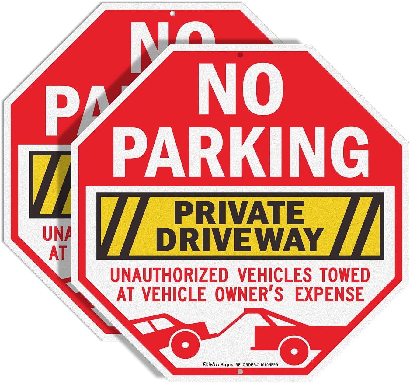 No Parking Private Driveway Sign, 2-Pack 10 x 10 Inch Unauthorized Vehicles Towed at Vehicle Owner&#39;s Expense Aluminum Sign, Reflective, Weatherproof, Non-Fading, Easy to Install, Indoor/Outdoors Use