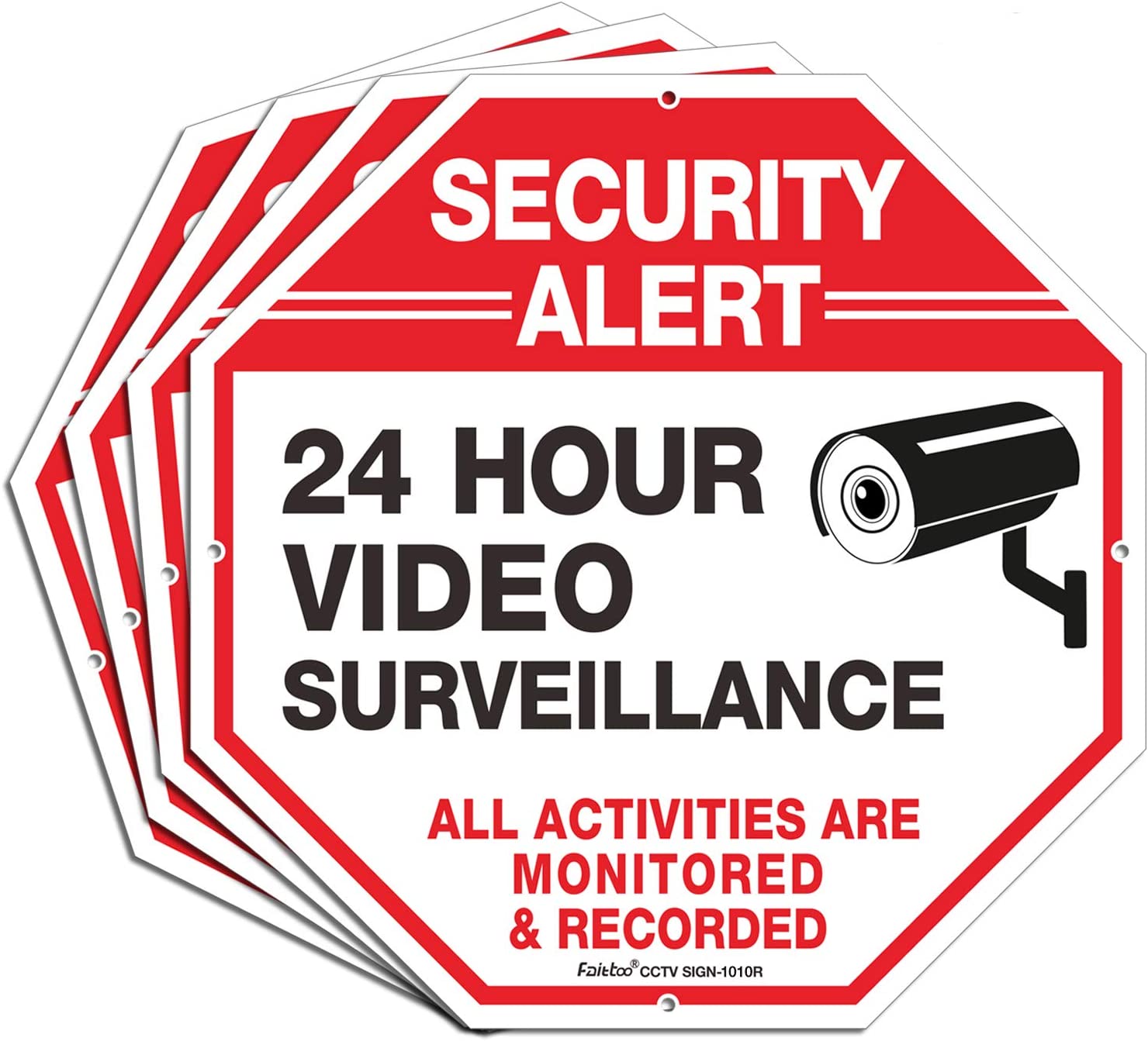 (4 Pack) &#34;Security Alert, 24 Hour Video Surveillance, All Activities Monitored&#34; Signs,10x10 Inches .040 Aluminum Reflective Warning Sign for Home Business CCTV Security Camera, Indoor or Outdoor Use