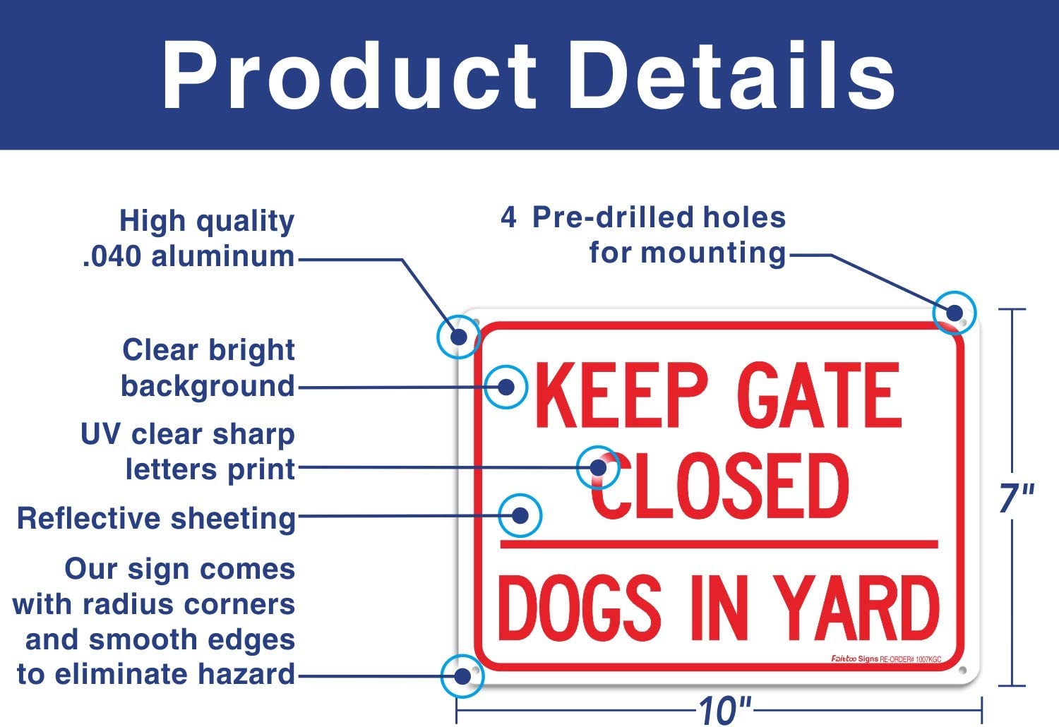 (2 pack) Keep Gate Closed Dogs in Yard Sign, 10 x 7 Inches rectangle, .040 Rust Free Aluminum, UV Protected and Waterproof, Weather Resistant, Durable Ink, Easy to Mount