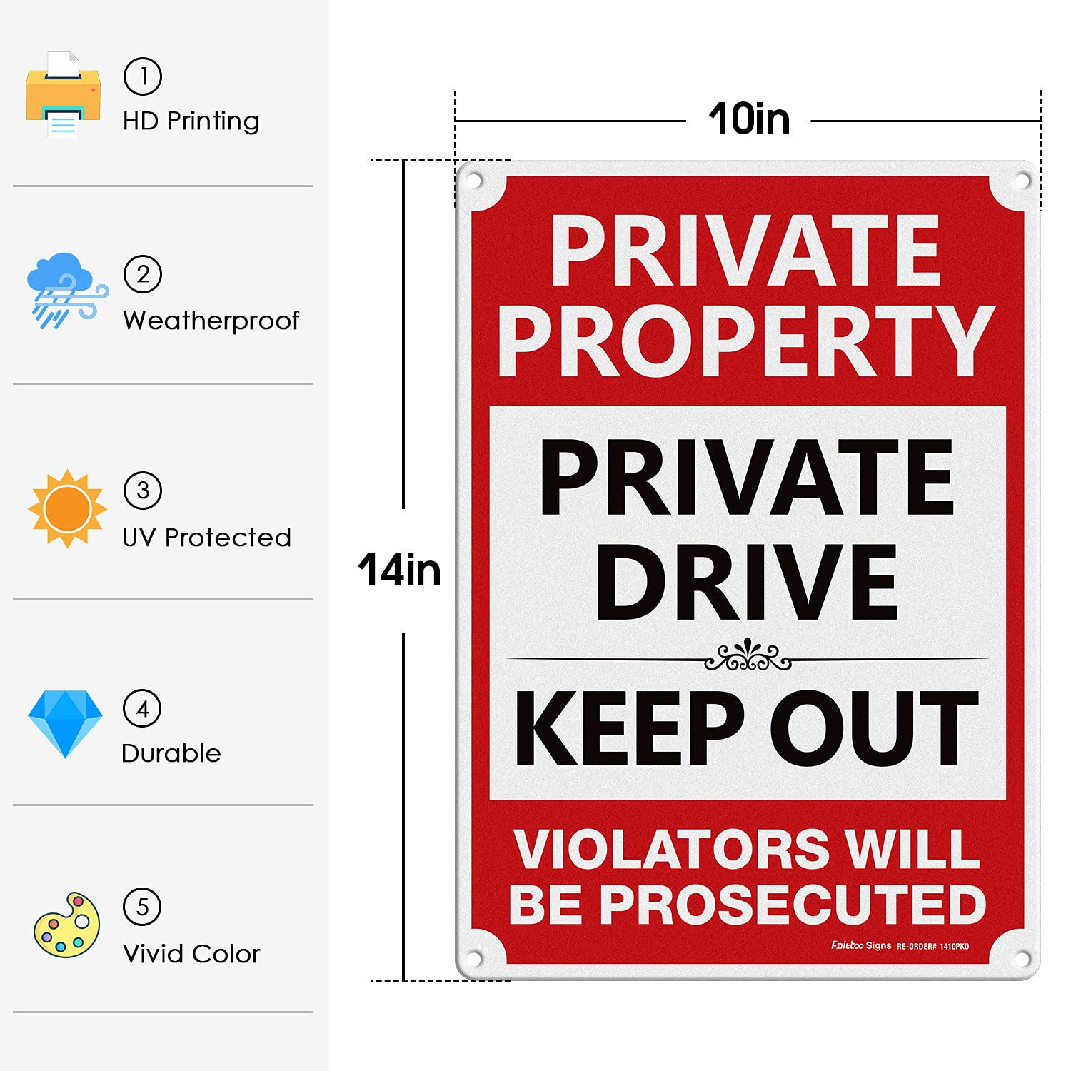 Private Property - Private Drive Keep Out, Violators Will Be Prosecuted Sign, Private Property Sign,14x10 In, Reflective,Rustfree Aluminum, Weather/Fade Resistant, Easy Mounting, Indoor/Outdoor Use