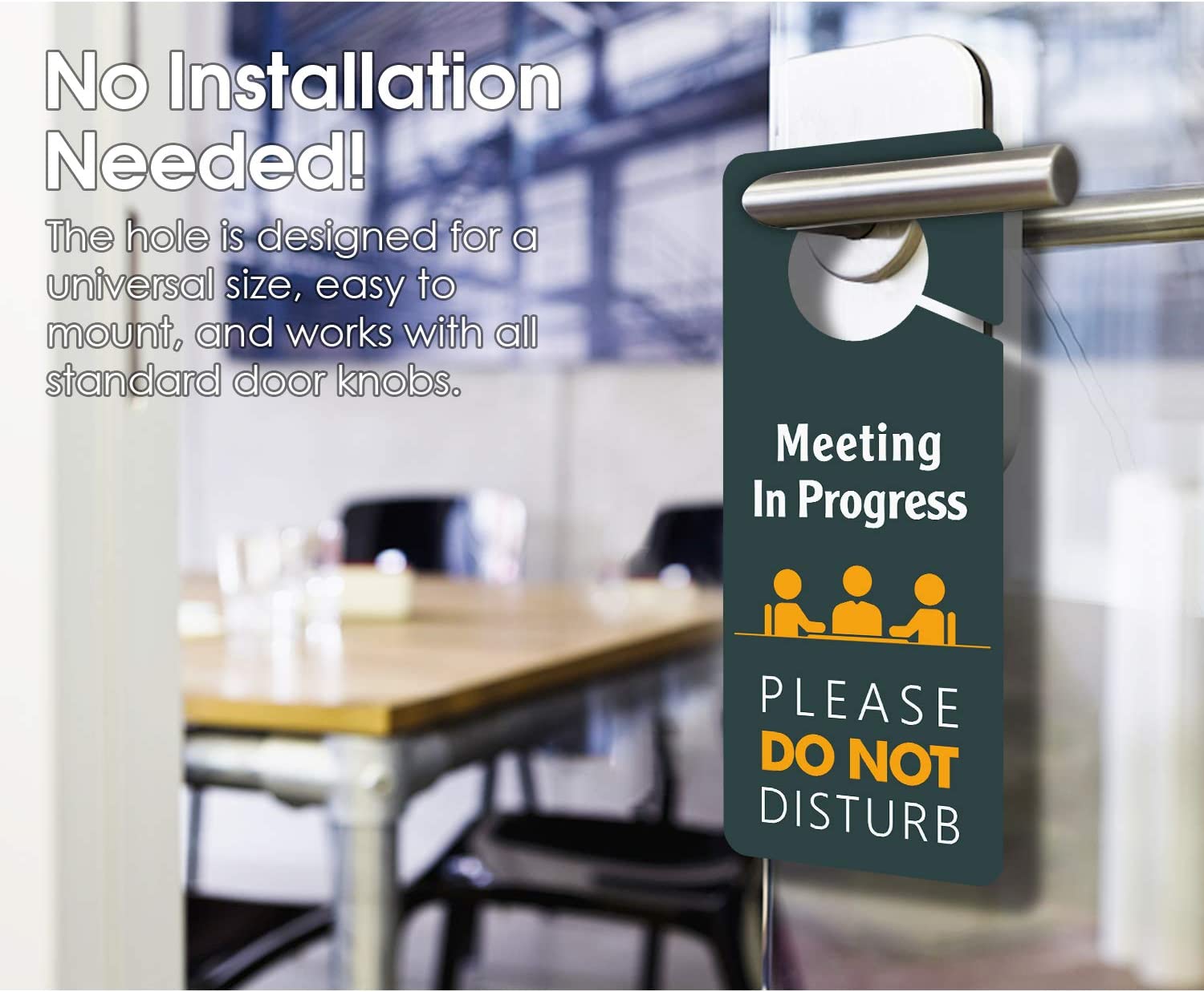 Meeting in Progress, Do Not Disturb Door Hanger Sign, 4 Pack Double Sided 3.5 x 8.7 inches PVC Plastic Perfect for Office ,Home, Clinic ,Hotel, and Counseling