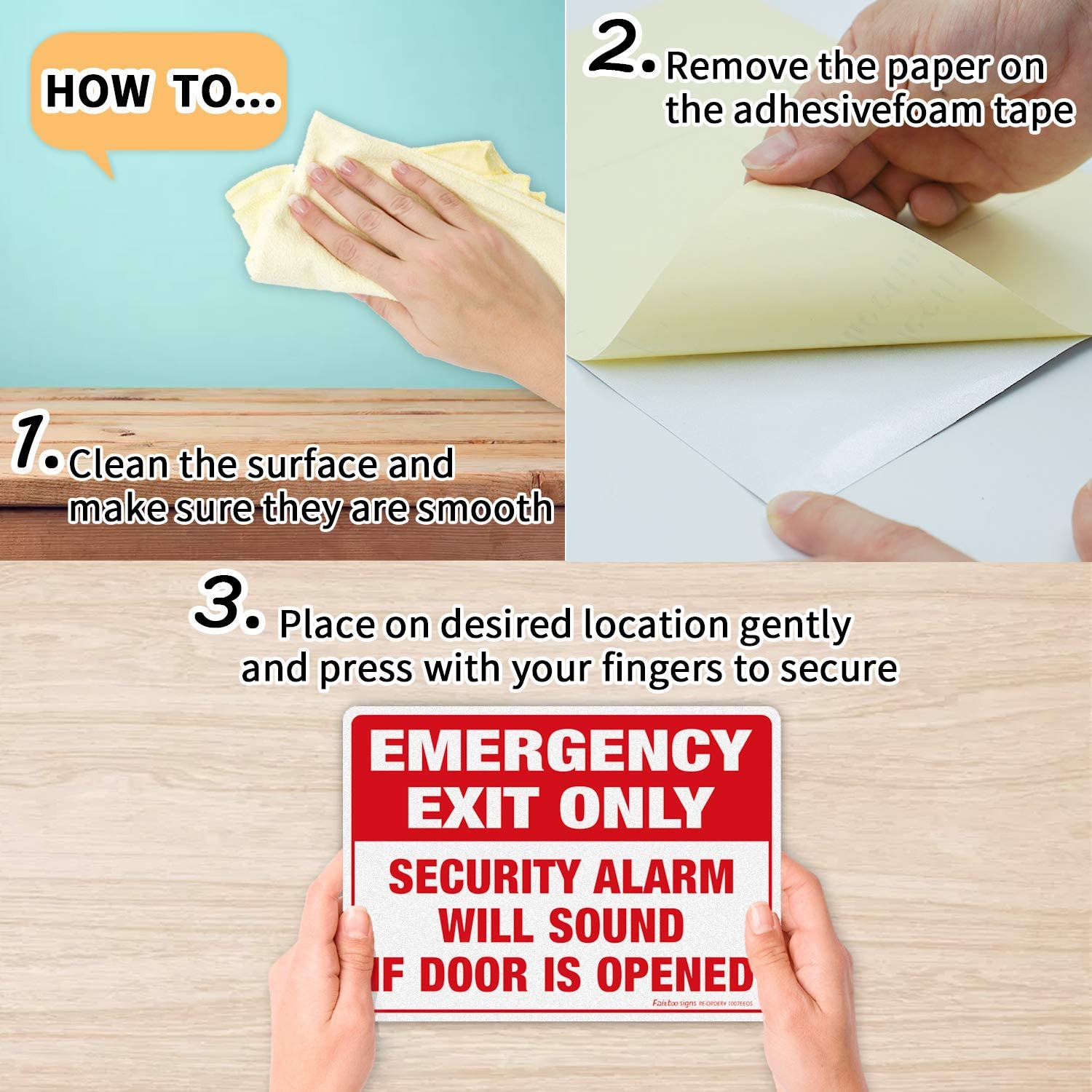 Emergency Exit Only Sticker, Emergency Exit Only - Security Alarm Will Sound If Door Is Opened Label, 10 x 7 inch Self-Adhesive Vinyl Decal Stickers, Reflective, UV Protected, Waterproof