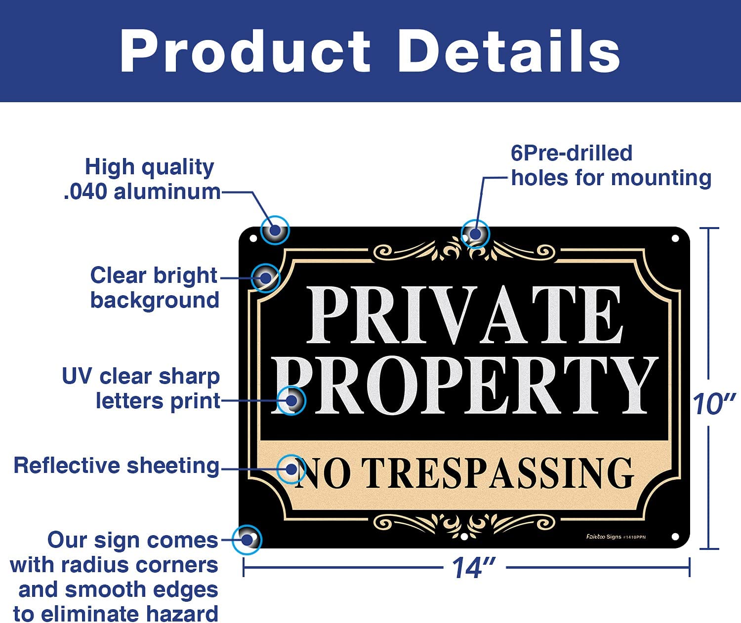 No Trespassing Signs Private Property,14x10 Inch Rust Free Aluminum Metal Sign,Reflective,Fade Resistant,UV Protected,Weatherproof Up to 7 Years Indoor/Outdoor Use