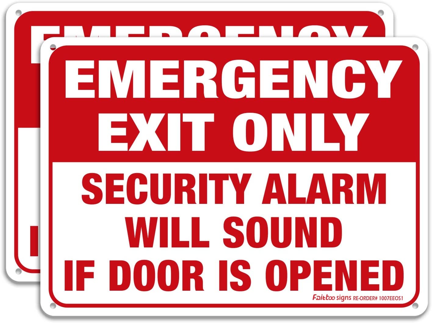 Emergency Exit Only Sticker, Emergency Exit Only - Security Alarm Will Sound If Door Is Opened Label, 10 x 7 inch Self-Adhesive Vinyl Decal Stickers, Reflective, UV Protected, Waterproof