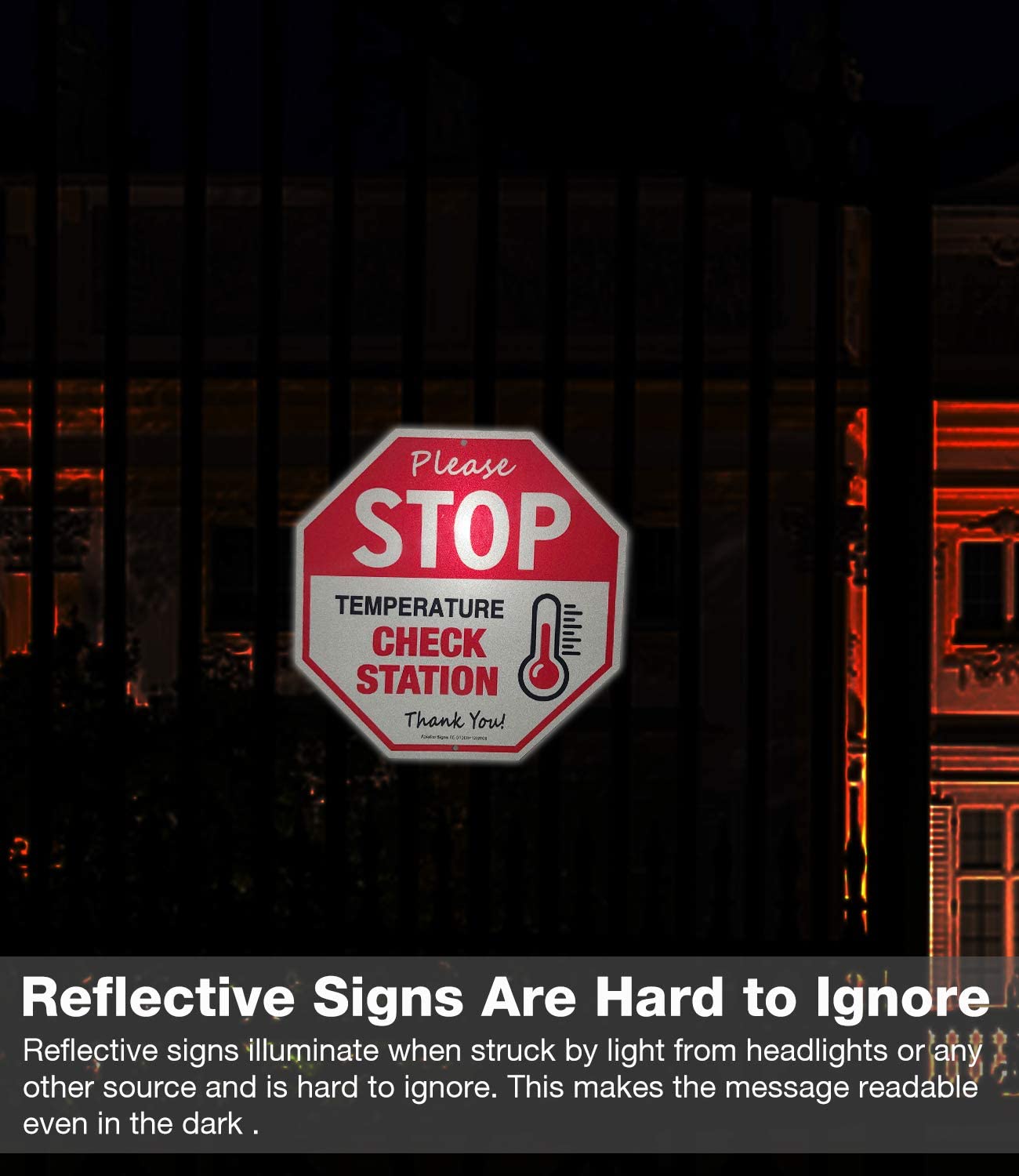 Stop Temperature Check Station Sign,12x12 Inch Octagon Rust Free Aluminum Metal Sign, Reflective, Weather/Fade Resistant,Easy to Mount,Indoor/Outdoor Use