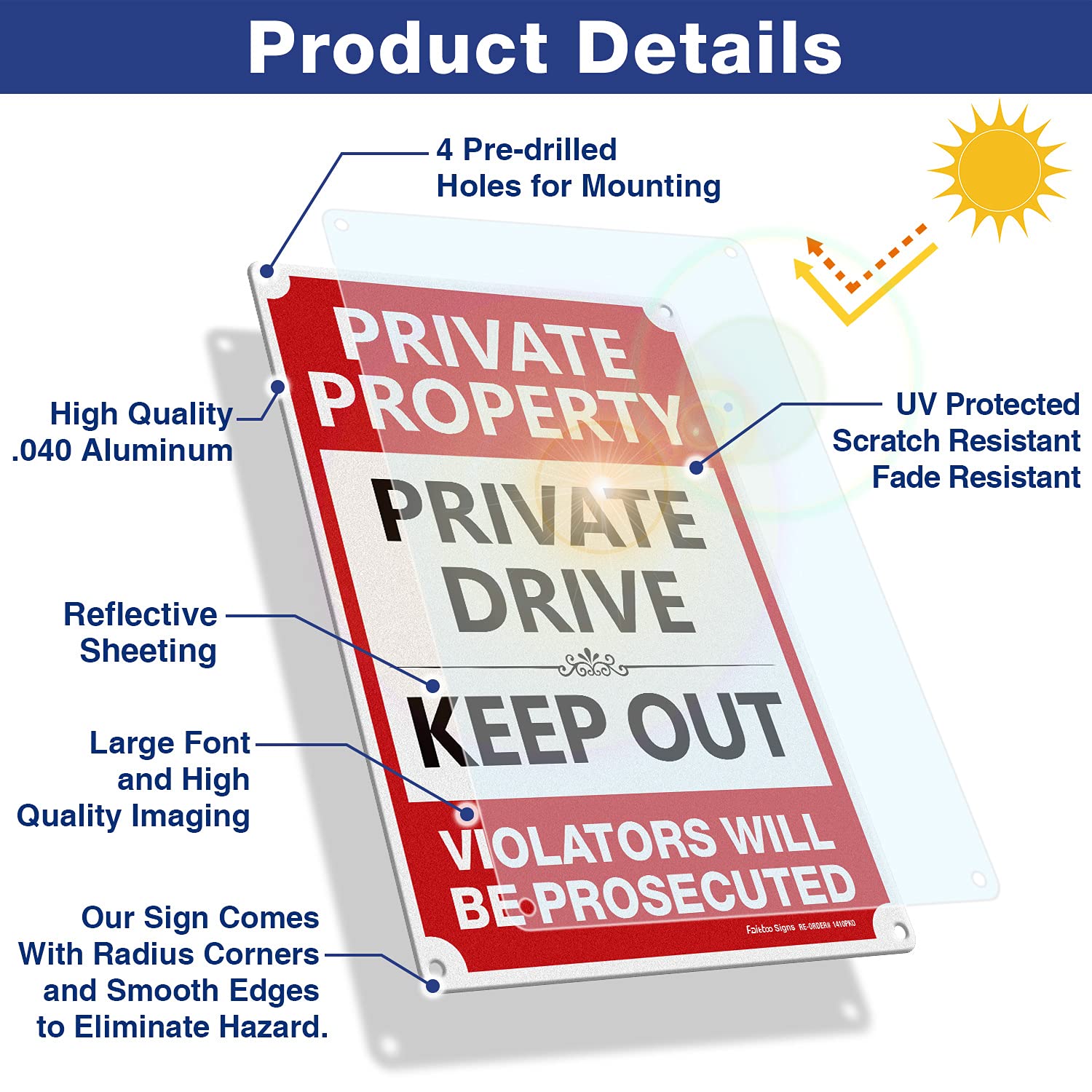 Private Property - Private Drive Keep Out, Violators Will Be Prosecuted Sign, Private Property Sign,14x10 In, Reflective,Rustfree Aluminum, Weather/Fade Resistant, Easy Mounting, Indoor/Outdoor Use