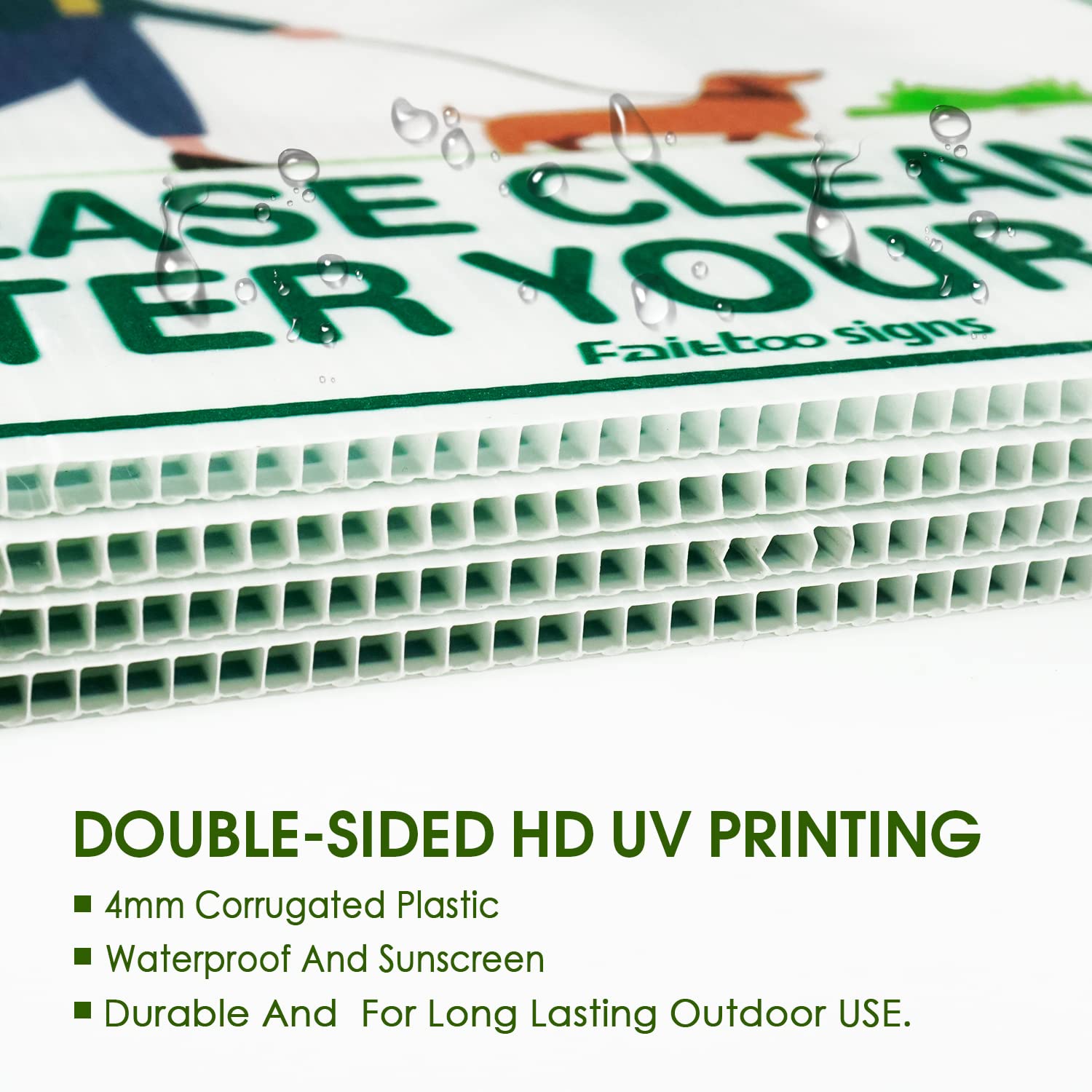 Clean Up After Your Dog Sign, 12 x 9 Clean Up After Your Pets Sign, Double Sided with Metal Wire H-Stakes Stands Corrugated Plastic, Waterproof, Weather Resistant, Easy to Mount, Non-fading