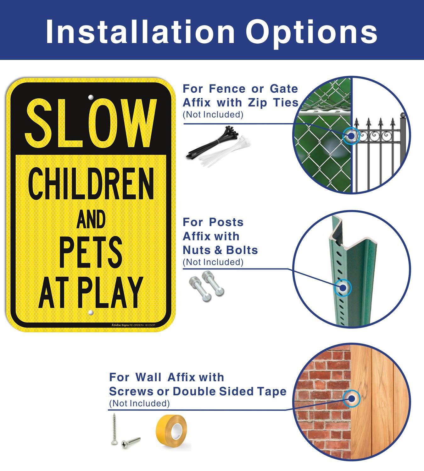 Slow down sign, Children and Pets at Play Sign, 18 x 12 Inches Engineer Grade Reflective Sheeting, Rust Free Aluminum, Weather Resistant, Waterproof, Durable Ink, Easy to Mount