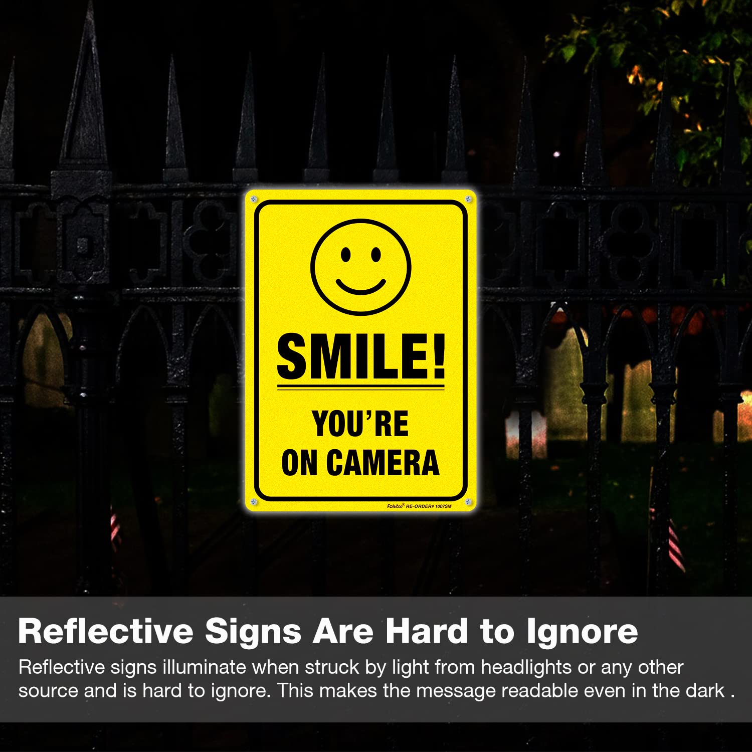 (2 Pack) Smile You're On Camera Video Surveillance Sign - 10 x7 Inches .040 Rust Free Heavy Duty Aluminum - Indoor or Outdoor Use for Home Business CCTV Security Camera,UV Protected & Reflective