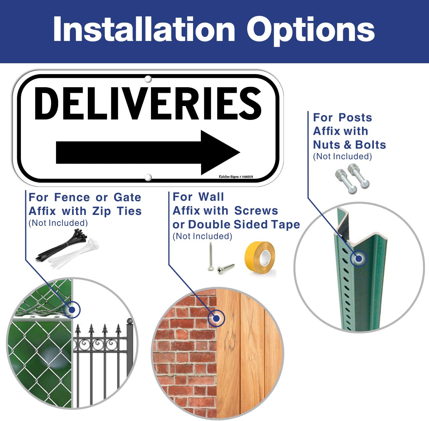 Deliveries Sign with Arrow,  Rectangle Rust Free Aluminum Metal Sign,Weather/Fade Resistant,Easy to Mount,Black on White,Indoor/Outdoor Use (Left)