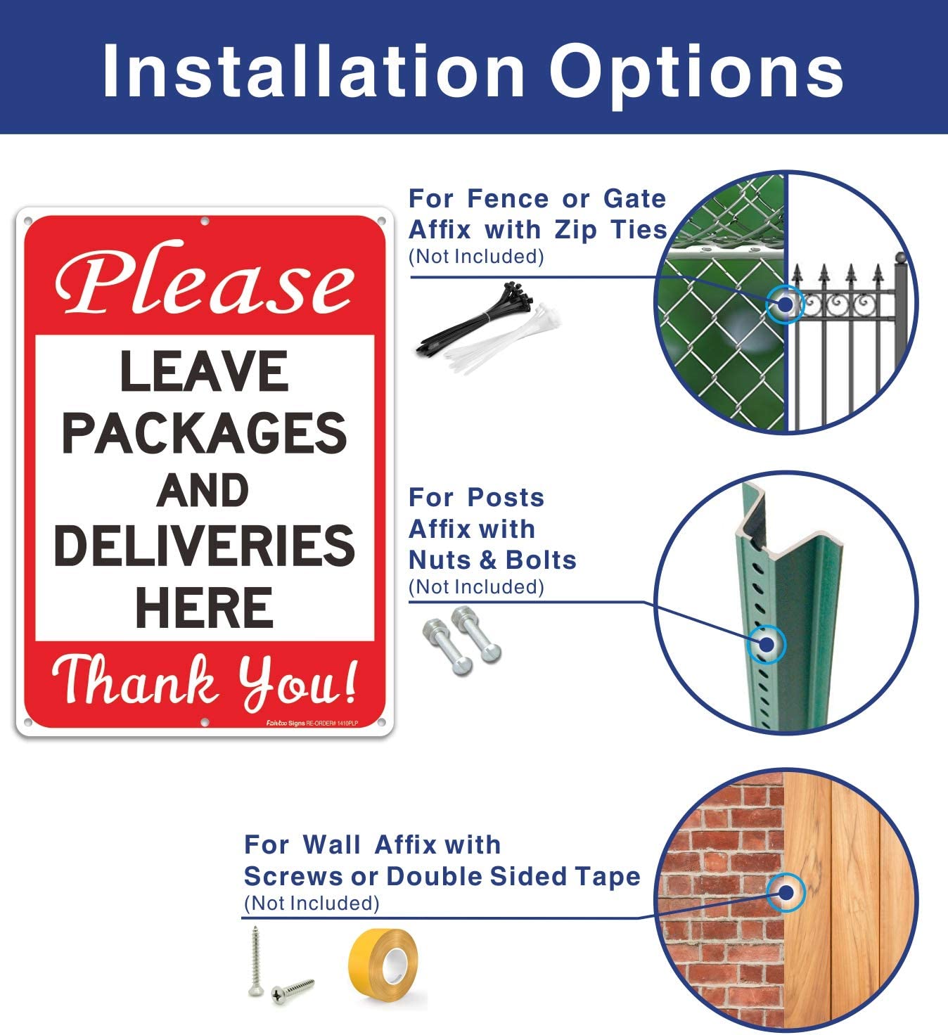 Faittoo Please Leave Packages and Deliveries Here Sign, Reflective Aluminum Sign, UV Protected and Weatherproof, Durable Ink, Easy to Install and Read, Indoor/ Outdoors Use