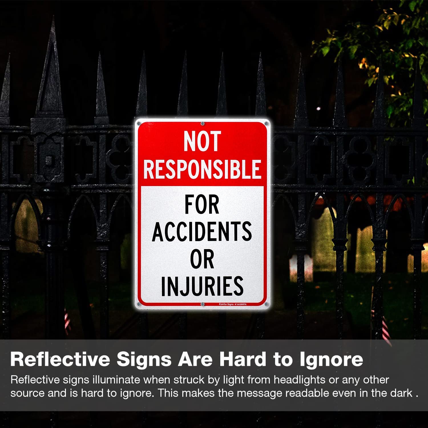 Faittoo Not Responsible for Accidents or Injuries Sign, Enter at Your Own Risk Warning Sign, 14 x 10 Inch Reflective Rust Free Aluminum Sign, Weather/Fade Resistant, Easy to Install, Outdoors Use