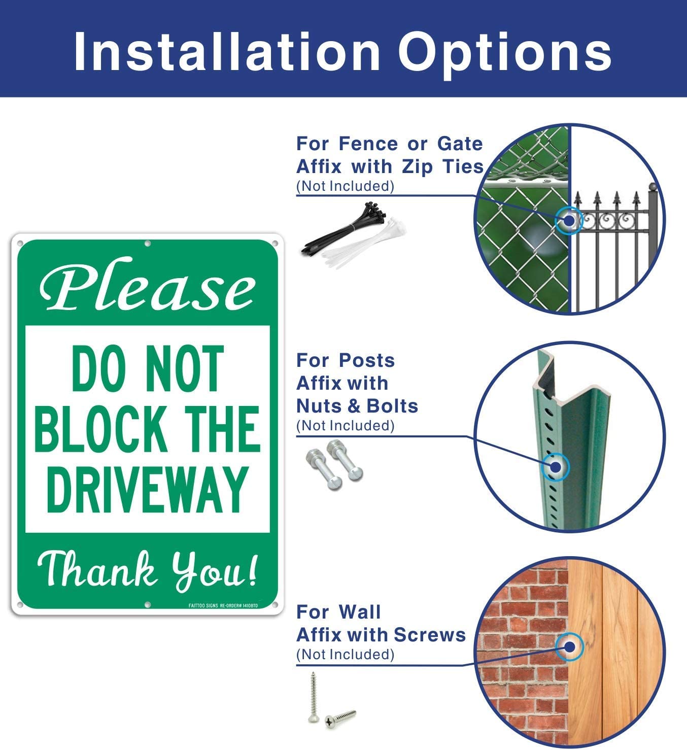 Please Do Not Block The Driveway Thank You Sign, No Parking Sign, 14 x10 Inches .40 Rust Free Aluminum, UV Protected, Durable Ink, Weatherproof, Weather Resistant, Easy To Mount, Indoor &amp; Outdoor Use