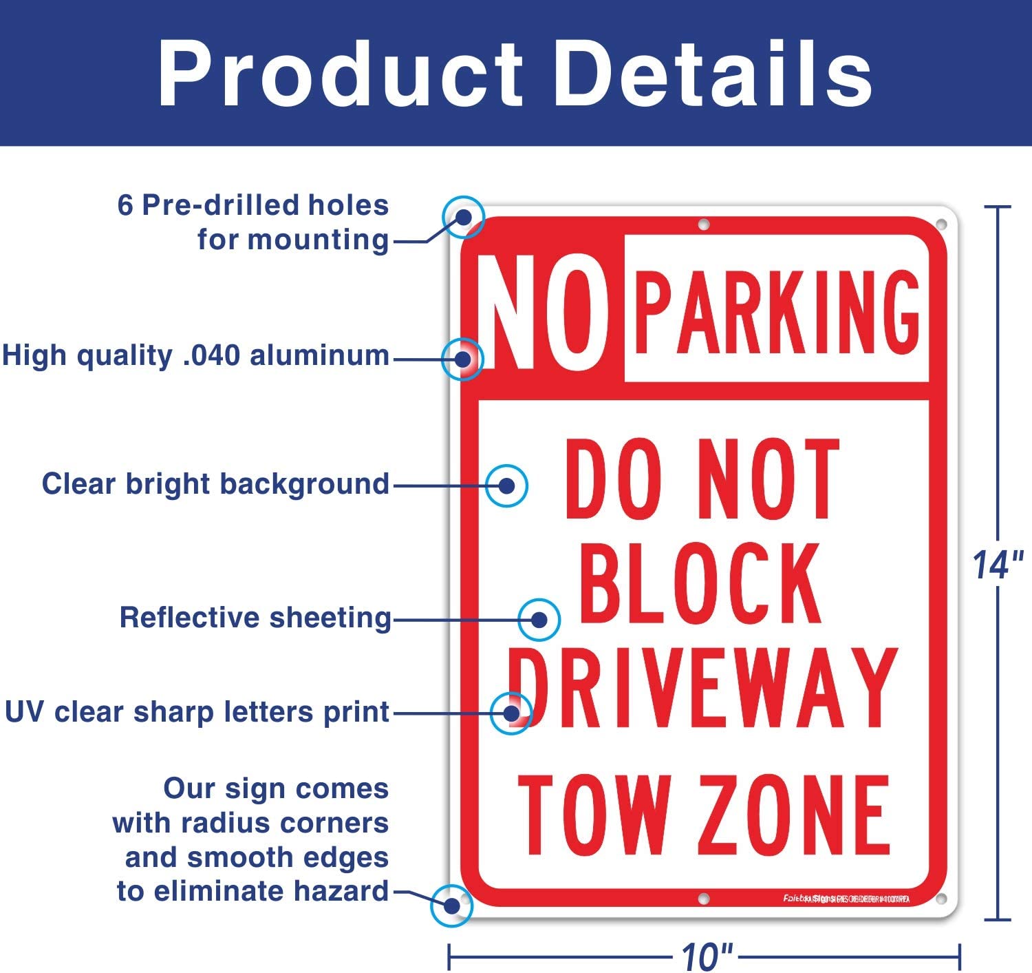 (2 Pack) No Parking Sign, Do Not Block Driveway Sign, Tow Zone, Reflective .40 Rust Free Aluminum 14 x 10 Inches, UV Protected, Weather Resistant, Waterproof, Durable Ink, Easy to Mount