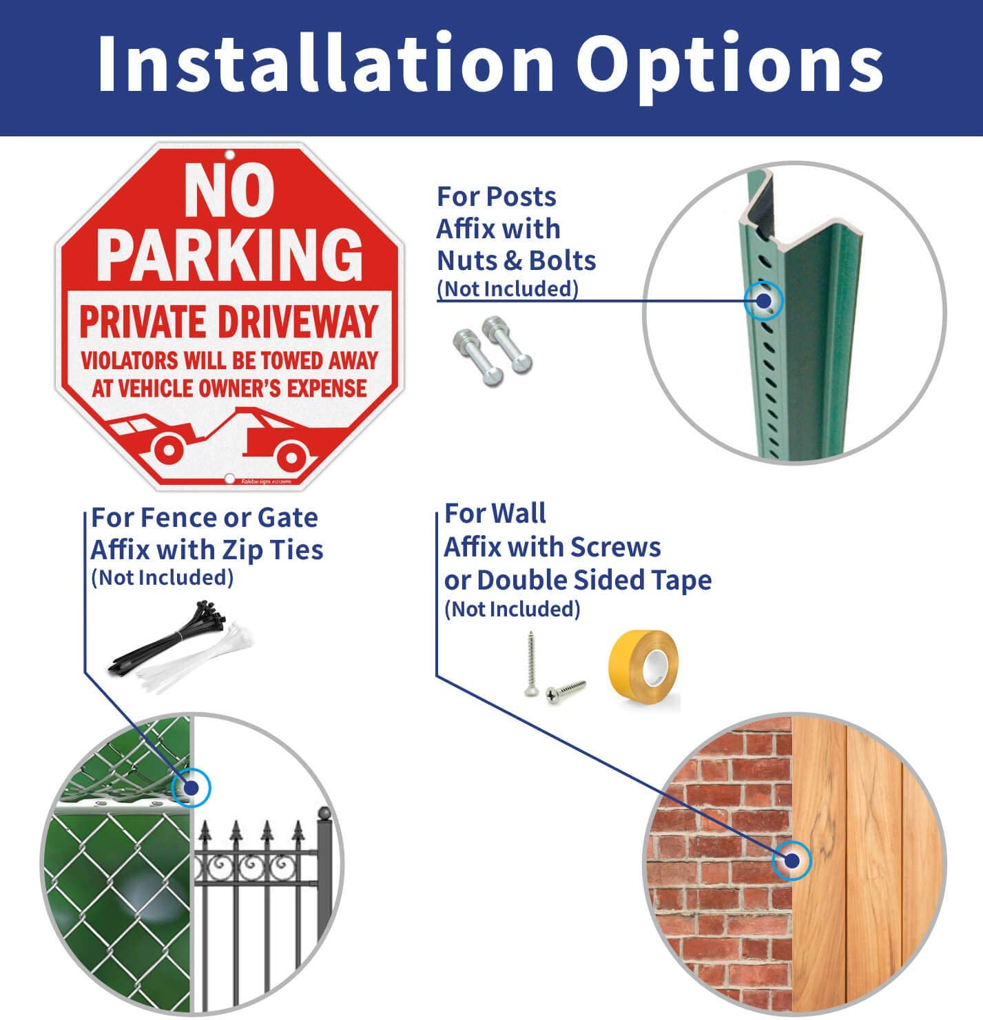 No Parking Sign, Private Driveway Sign Violators Will Be Towed Away at Vehicle Owner's Expense Sign, 12 x 12 Reflective Rust Free Aluminum, Weather Resistant, Durable Ink, Easy to Mount