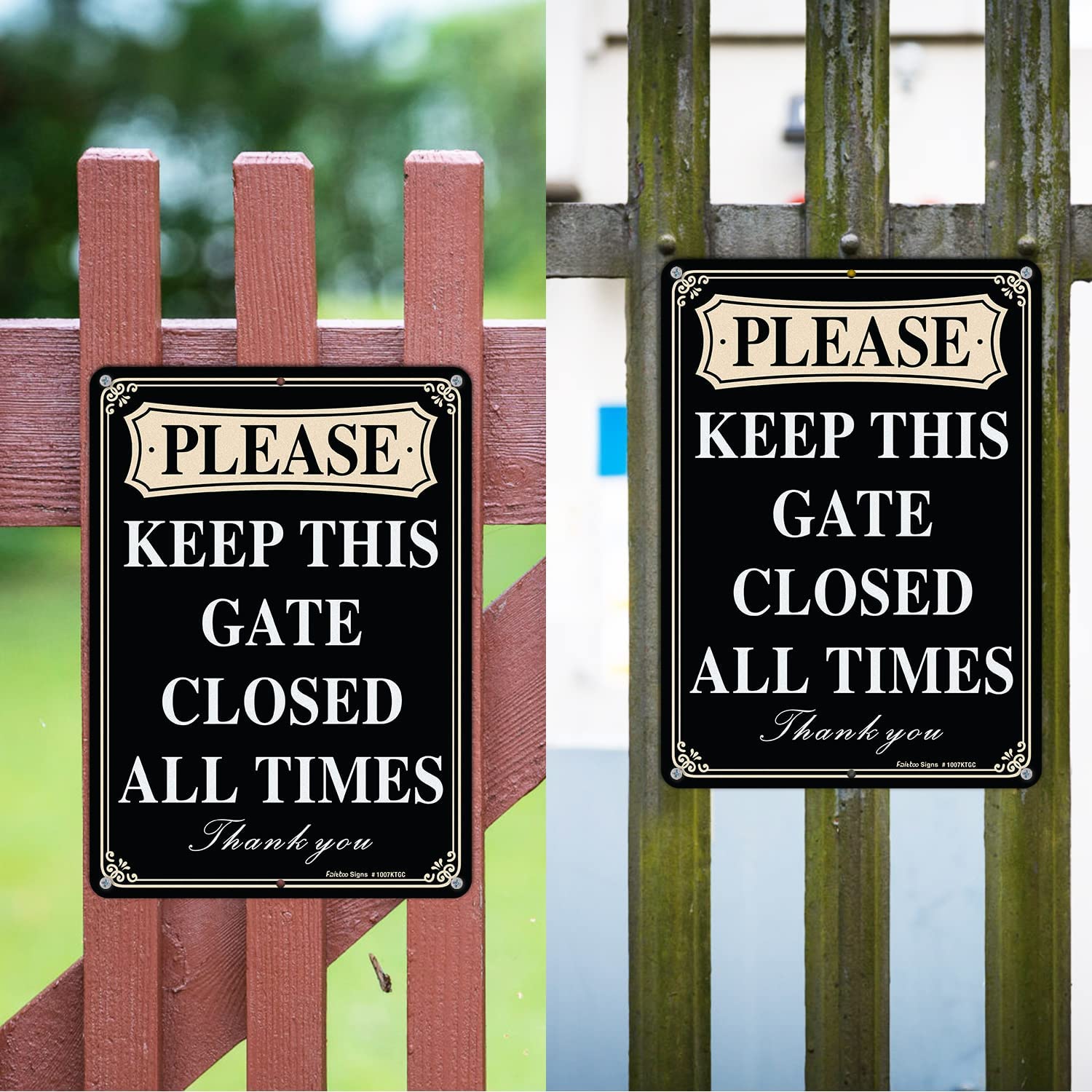 Please Keep This Gate Closed All Times Sign, 2-Pack 10 x 7 Inch Reflective Rust Free Aluminum, UV Protected, Weather/Fade Resistant, Easy to Install and Read, Indoor/ Outdoors Use