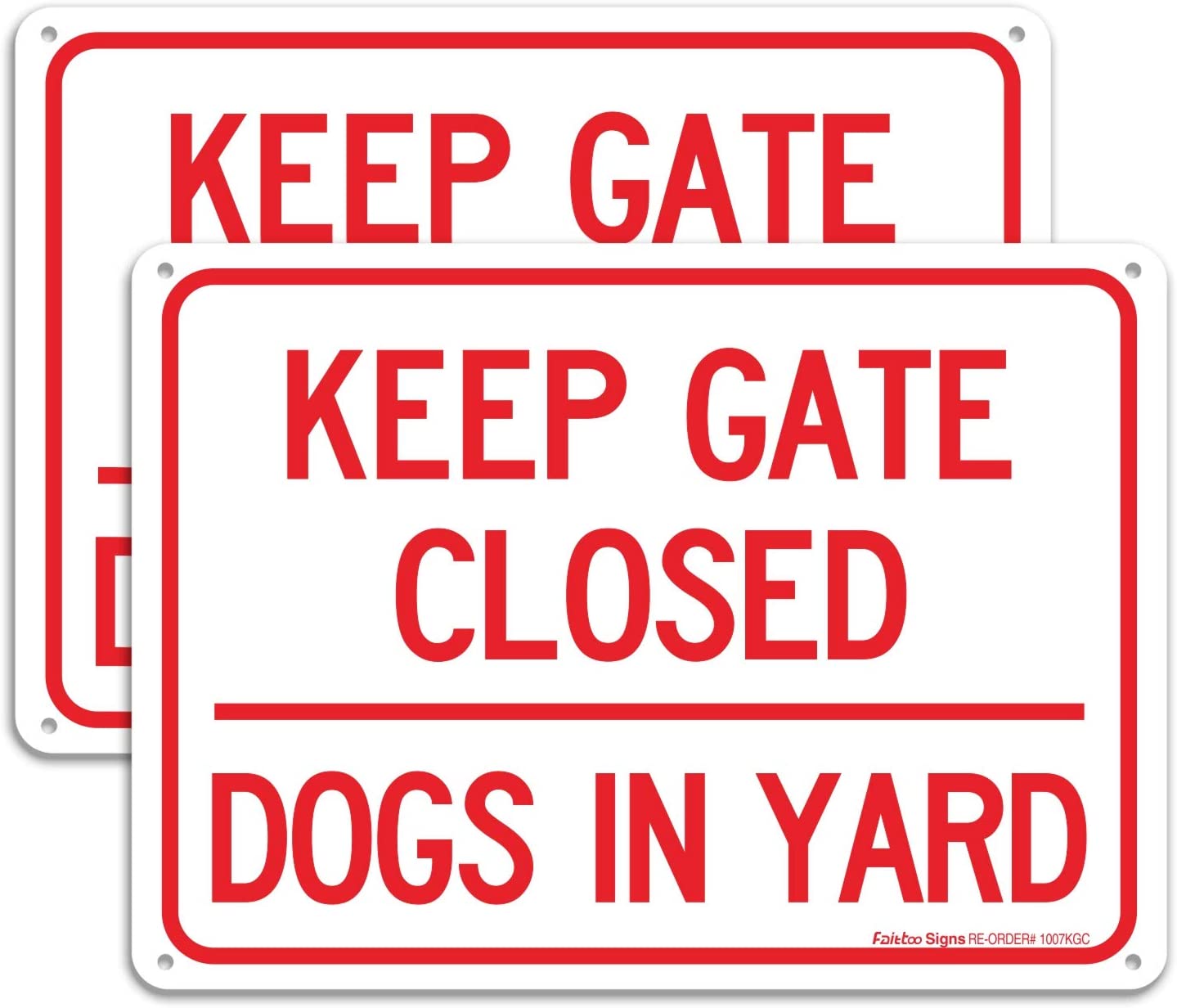 (2 pack) Keep Gate Closed Dogs in Yard Sign, 10 x 7 Inches rectangle, .040 Rust Free Aluminum, UV Protected and Waterproof, Weather Resistant, Durable Ink, Easy to Mount