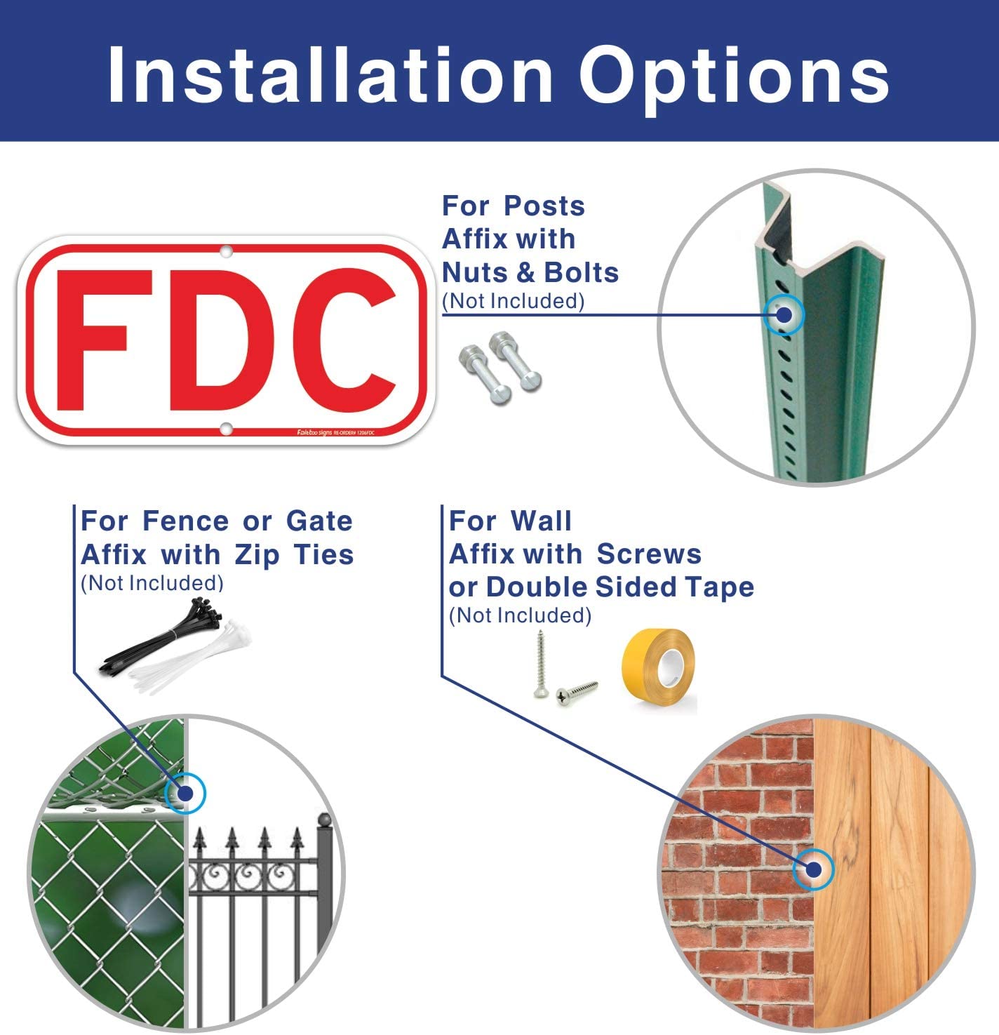 FDC Sign, Fire Department Connection Sign, 4 Pack, 12" x 6" .40 Rust Free Aluminum, UV Protected, Weather Resistant, Waterproof, Durable Ink，Easy to Mount