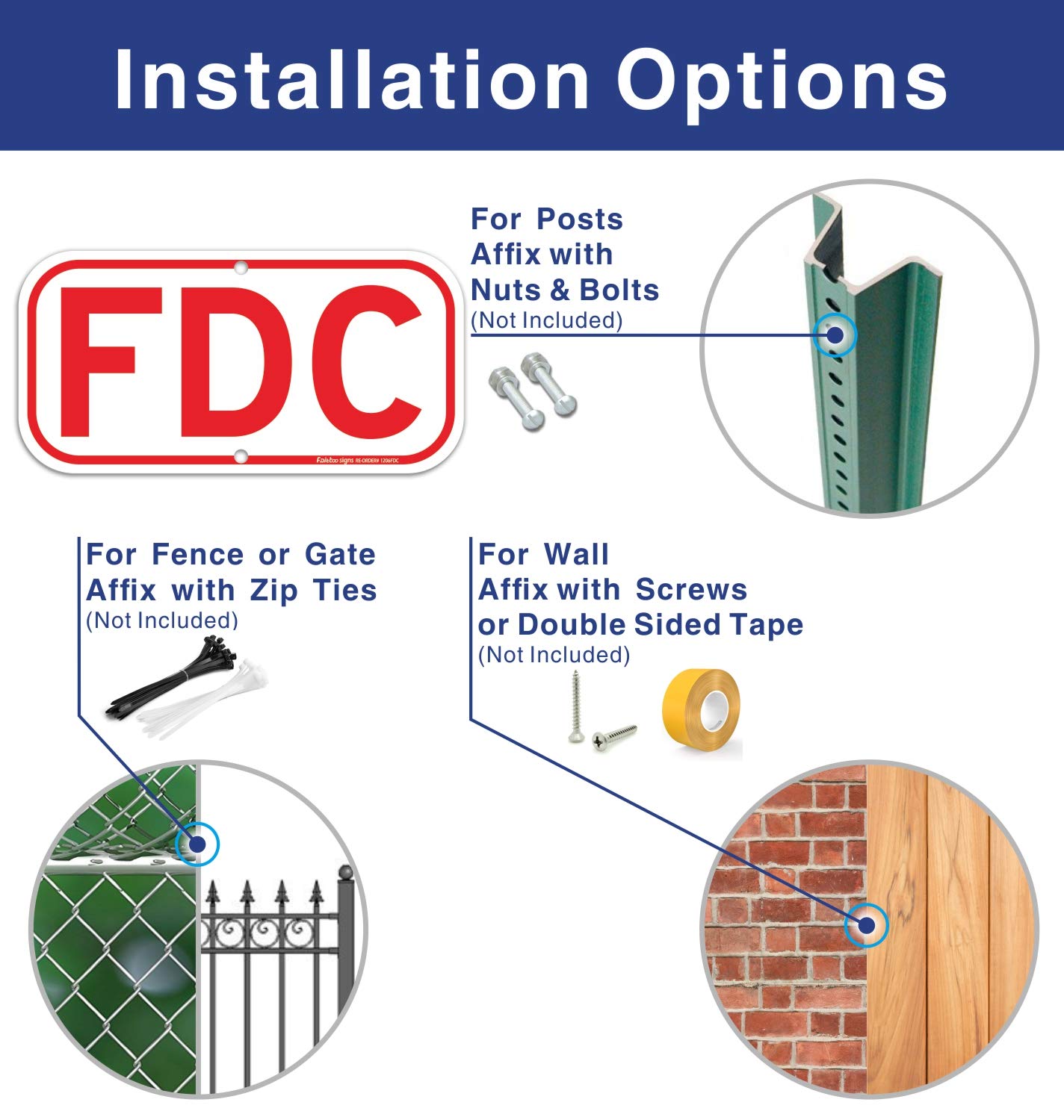 FDC Sign, Fire Department Connection Sign, 2 Pack, 12" x 6" .40 Rust Free Aluminum, UV Protected, Weather Resistant, Waterproof, Durable Ink，Easy to Mount