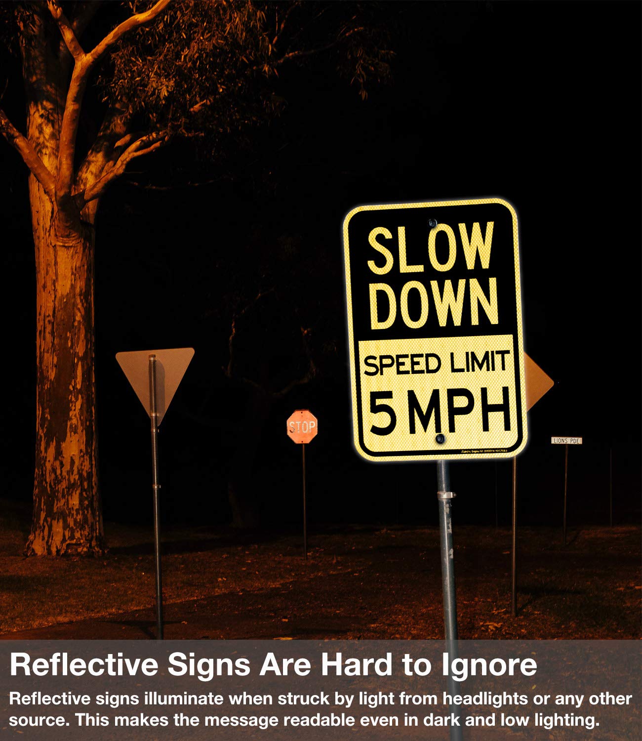 Slow Down Speed Limit 5 MPH Sign, Slow Down Sign, 18 x 12 Inches Engineer Grade Reflective Sheeting, Rust Free Aluminum, Weather Resistant, Waterproof, Durable Ink, Easy to Mount