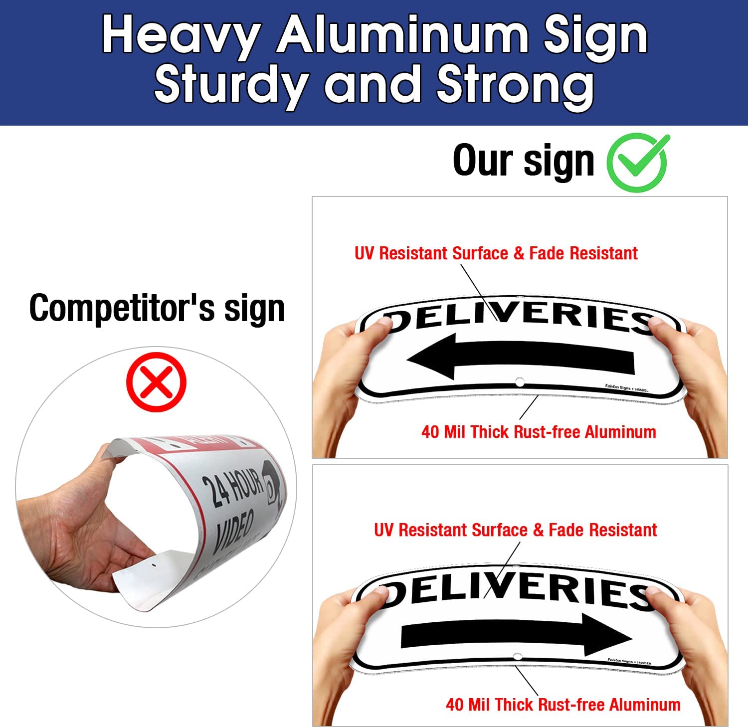 Deliveries Sign with Arrow,  Rectangle Rust Free Aluminum Metal Sign,Weather/Fade Resistant,Easy to Mount,Black on White,Indoor/Outdoor Use (Left)