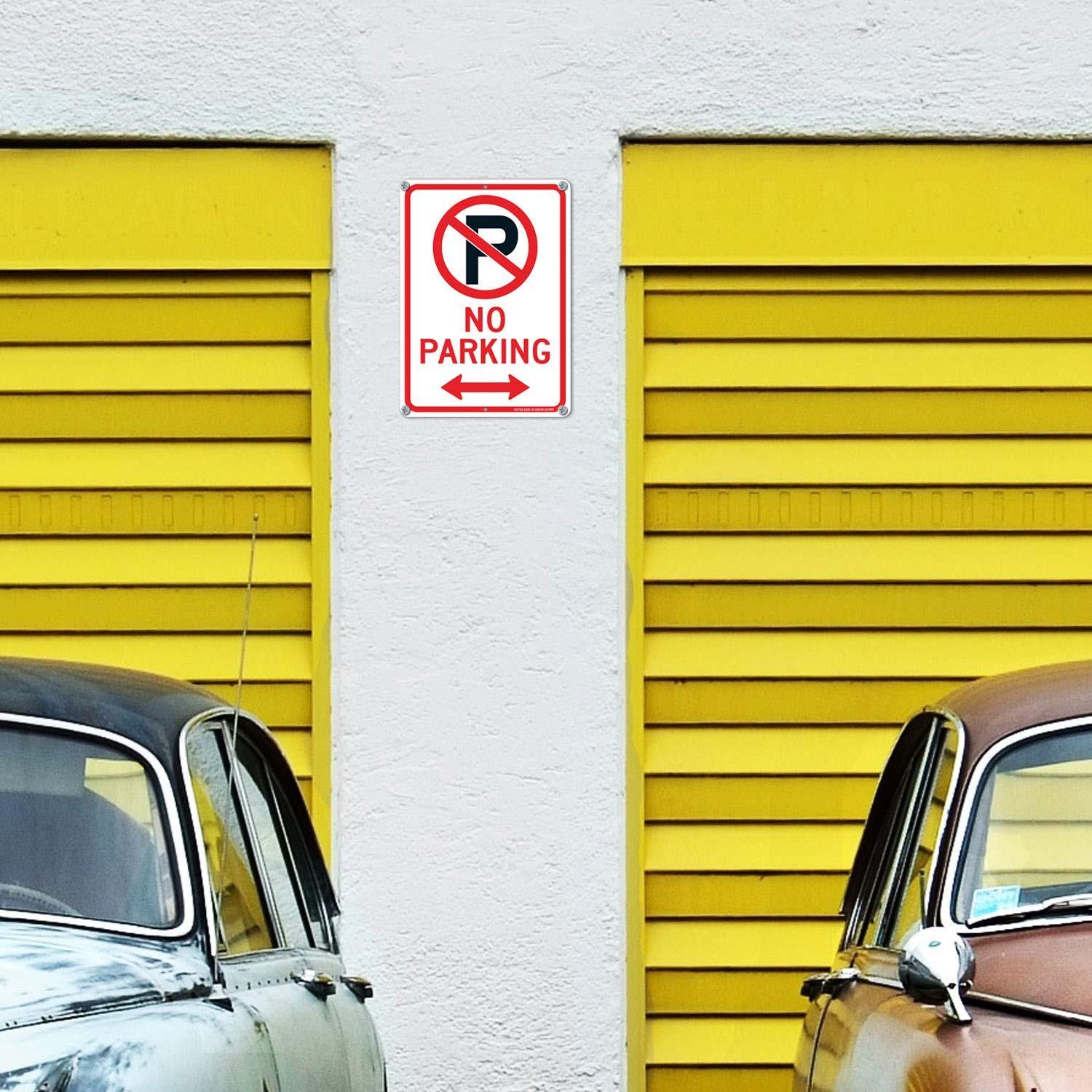 (4 Pack) No Parking Sign With Symbol With Arrows Sign, 10 x 7 Inches Reflective .40 Rust Free Aluminum , UV Protected, Weather Resistant, Waterproof, Durable Ink, Easy To Mount