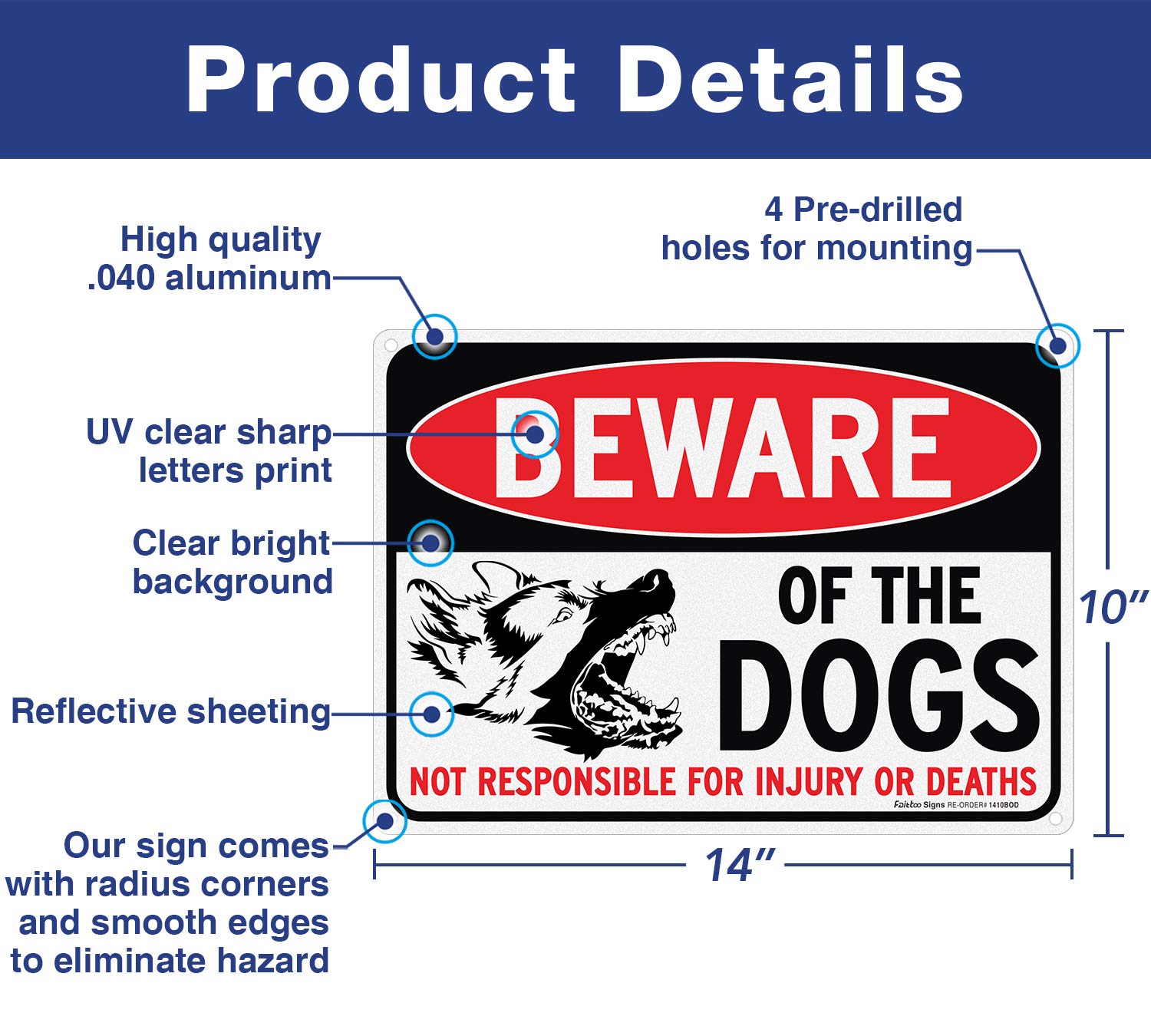 Beware of Dog Sign Not Responsible for Injury or Death,10x7 Inch Rust 