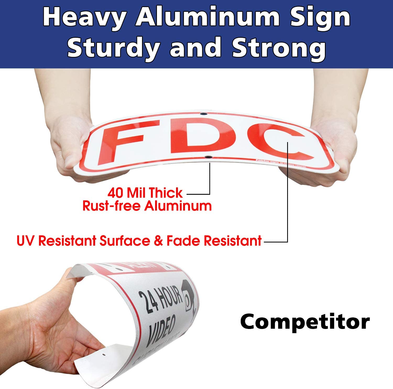 FDC Sign, Fire Department Connection Sign, 4 Pack, 12" x 6" .40 Rust Free Aluminum, UV Protected, Weather Resistant, Waterproof, Durable Ink，Easy to Mount