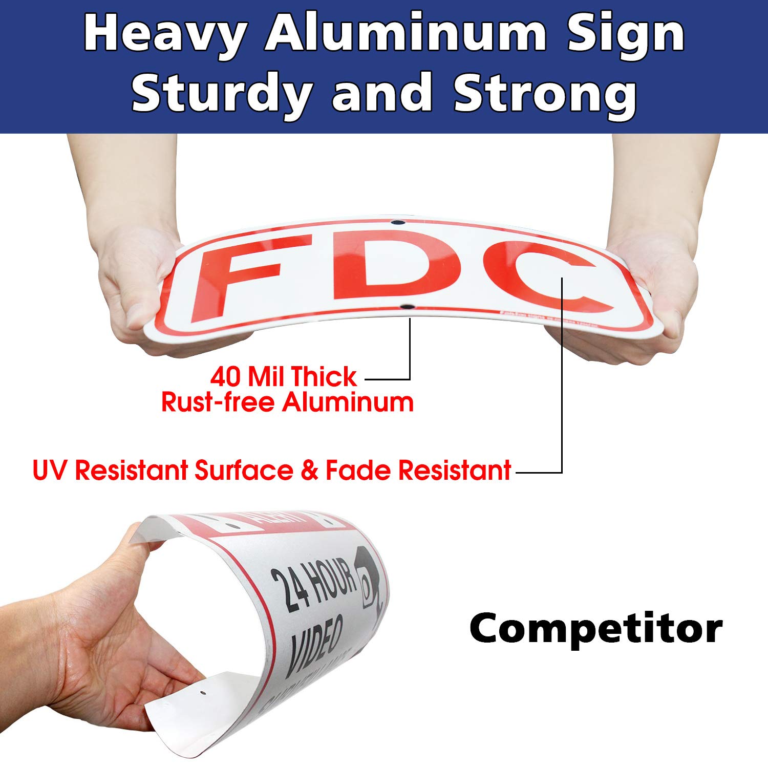 FDC Sign, Fire Department Connection Sign, 2 Pack, 12" x 6" .40 Rust Free Aluminum, UV Protected, Weather Resistant, Waterproof, Durable Ink，Easy to Mount