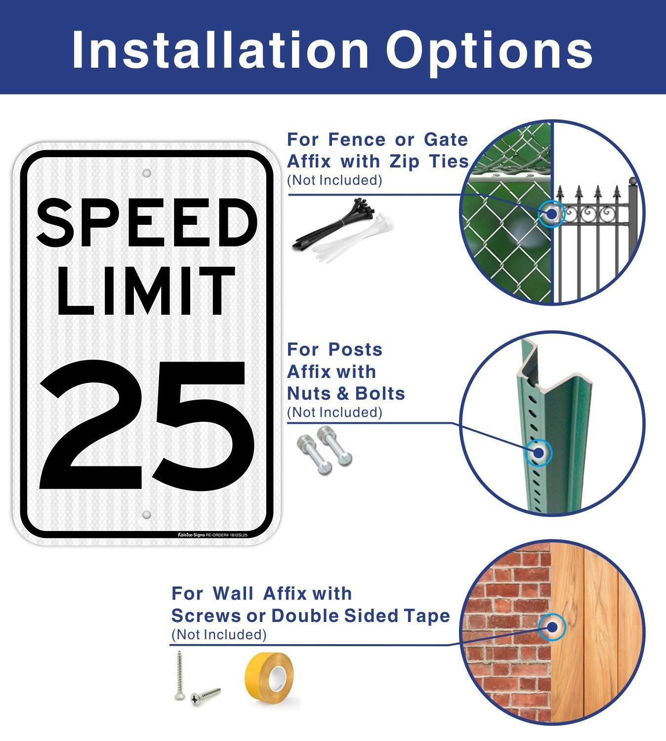 (2 Pack) Speed Limit 25 MPH Sign, Slow Down Sign, Traffic Sign,18 x 12 Inches Engineer Grade Reflective Sheeting, Rust Free Aluminum, Weather Resistant, Waterproof, Durable Ink, Easy to Mount