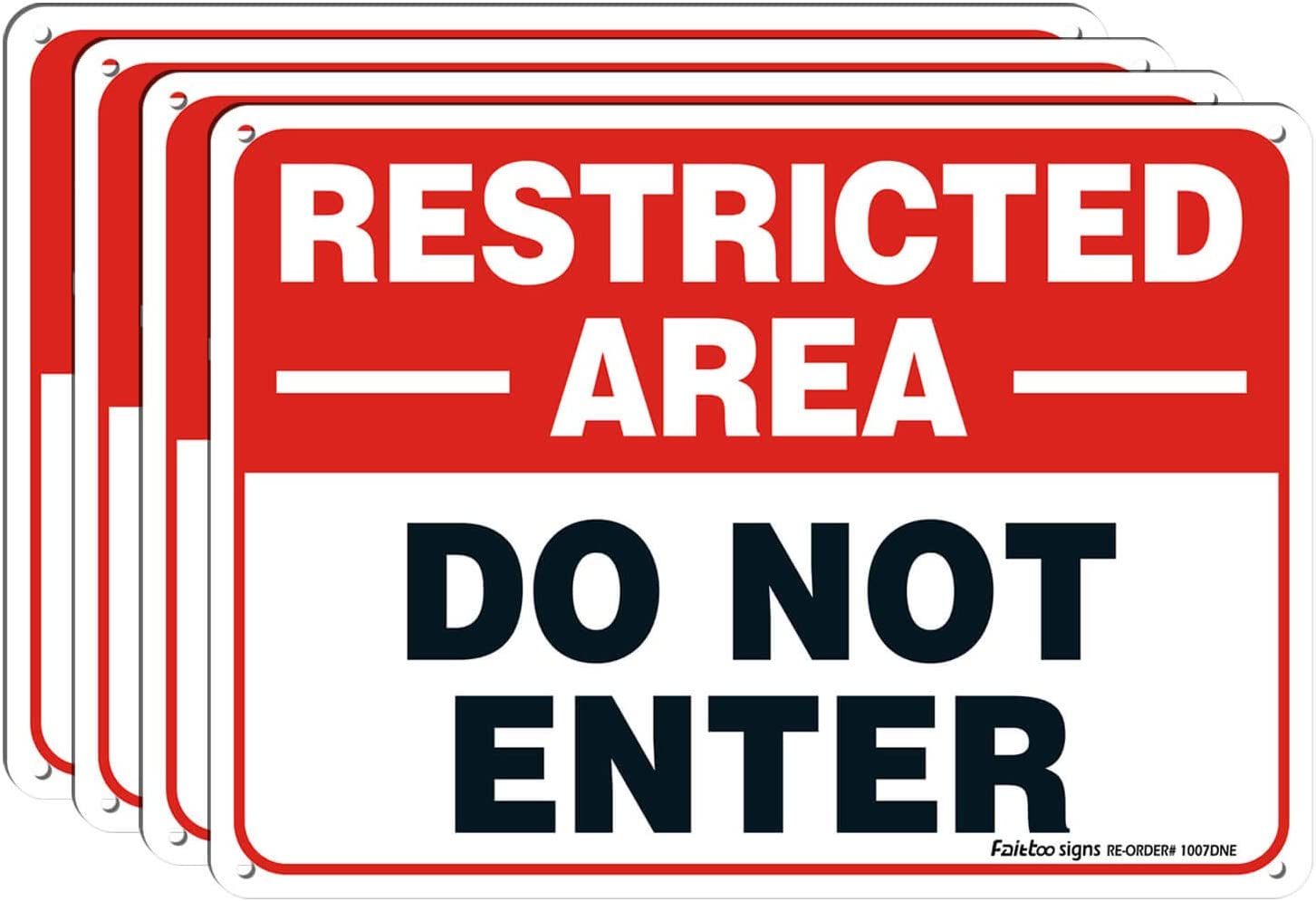 Restricted Area Sign, Do Not Enter Signs Metal, 4 Pack, 10 x 7 inch .40 Rust Free Aluminum, UV Protected, Weather Resistant, Waterproof, Durable Ink, Easy to install