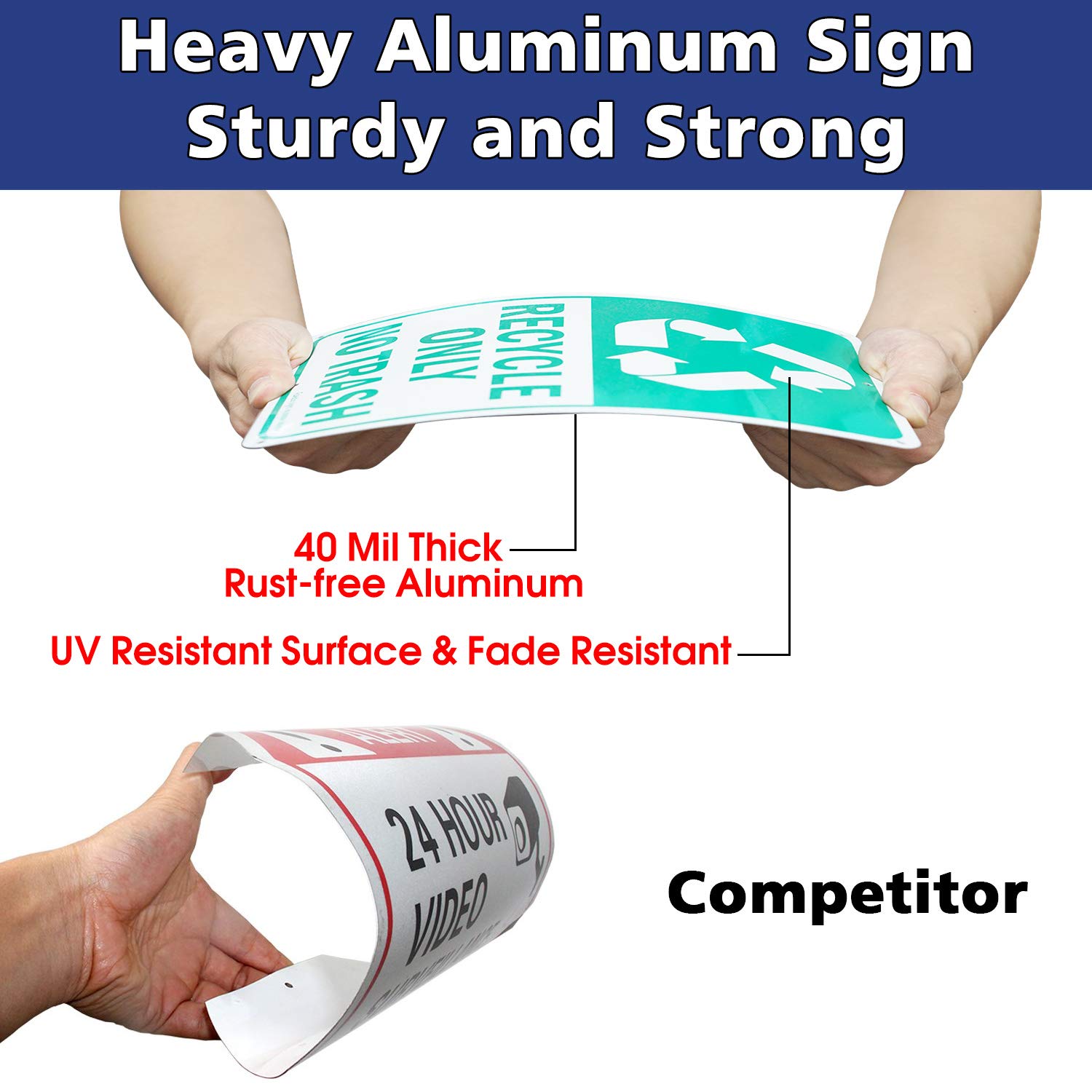 Recycle Only No Trash Sign, Recycling Sign, 2 Pack, 10" x 7" Rust Free .40 Aluminum, UV Protected, Weather Resistant, Waterproof, Durable Ink，Easy to Mount, Indoor/Outdoor Use