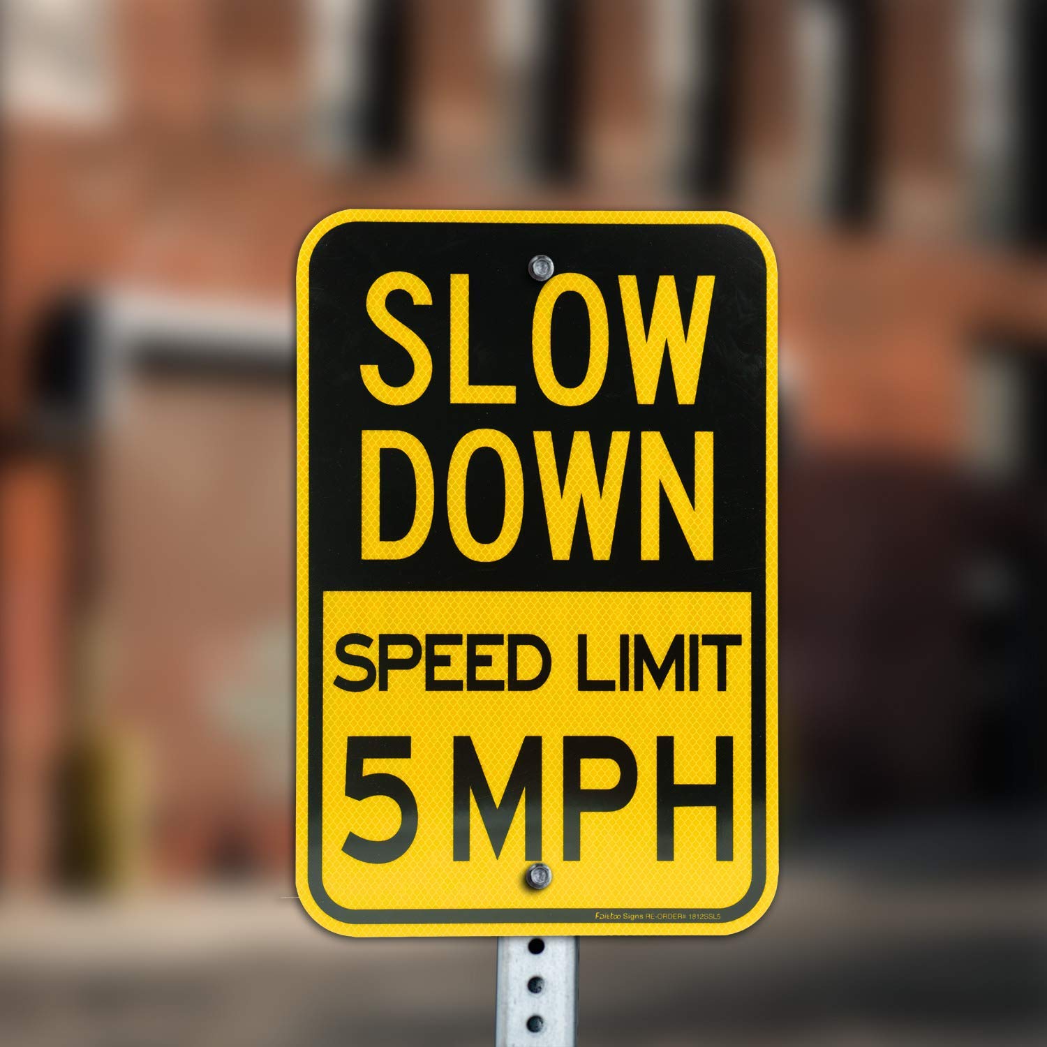 Slow Down Speed Limit 5 MPH Sign, Slow Down Sign, 18 x 12 Inches Engineer Grade Reflective Sheeting, Rust Free Aluminum, Weather Resistant, Waterproof, Durable Ink, Easy to Mount