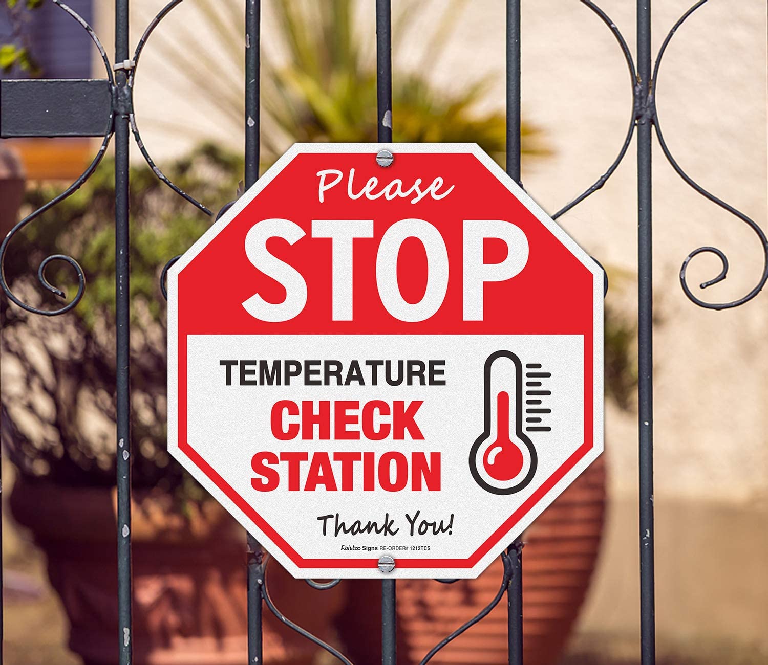 Stop Temperature Check Station Sign,12x12 Inch Octagon Rust Free Aluminum Metal Sign, Reflective, Weather/Fade Resistant,Easy to Mount,Indoor/Outdoor Use