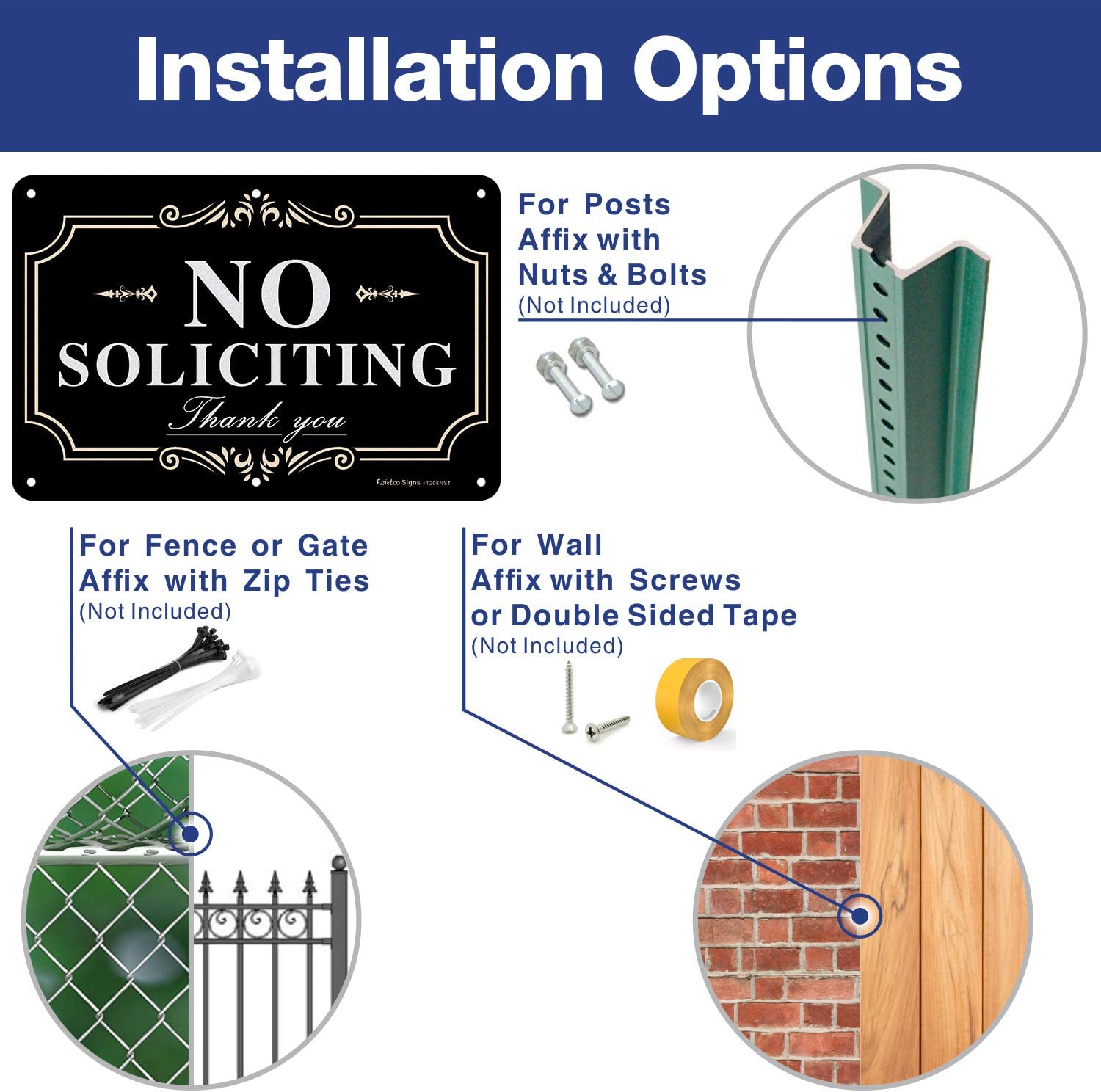 No soliciting Sign for House,Home/Business,12x8 Inch Rust Free Aluminum Metal Sign,Reflective,Fade Resistant,Durable UV and Weather Resistant,Black with White Letters